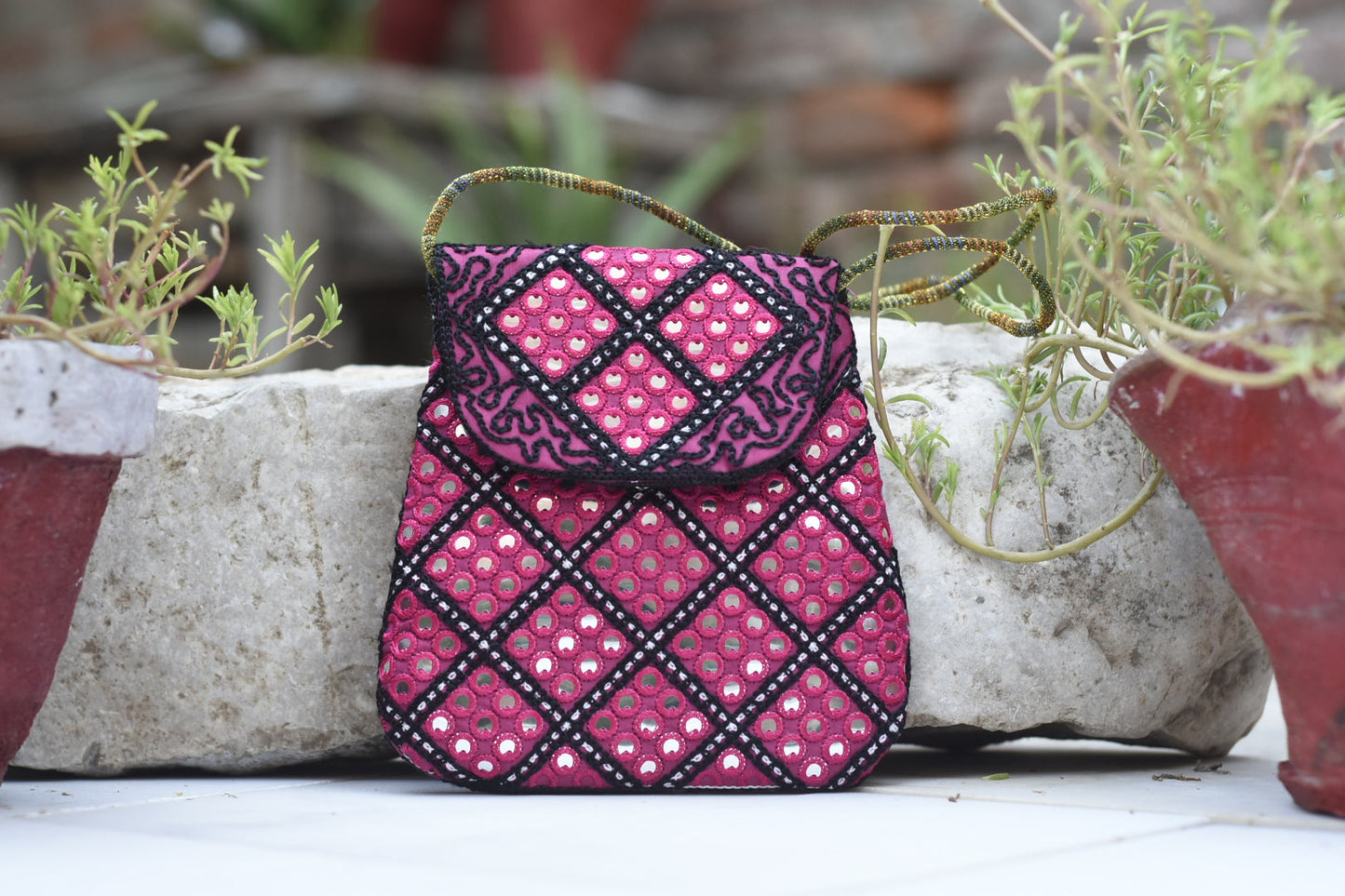 Handmade Kashmiri Glasswork over the shoulder purse Safalina