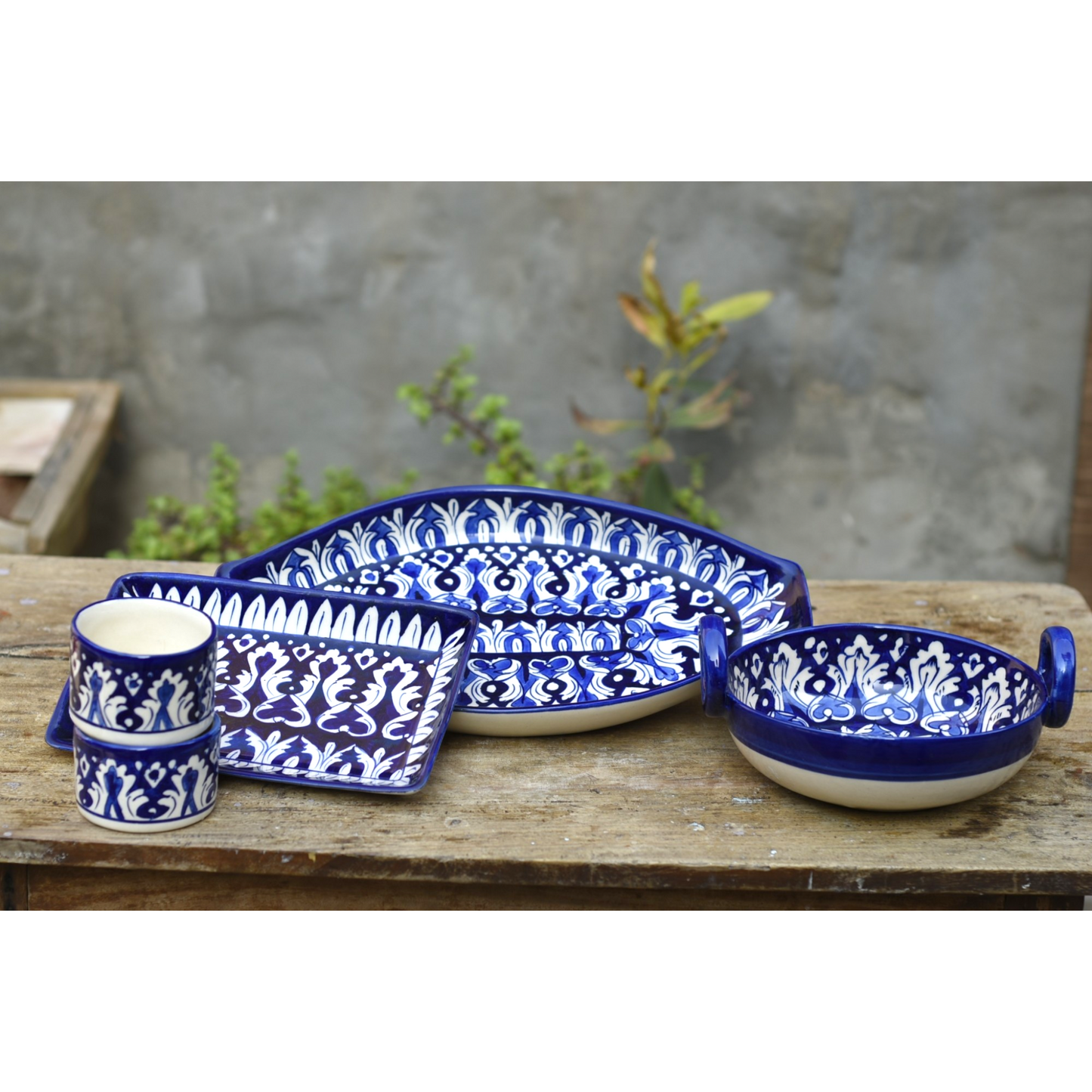 6 Piece Iconic Blue Serving Set|Blue pottery Safalina
