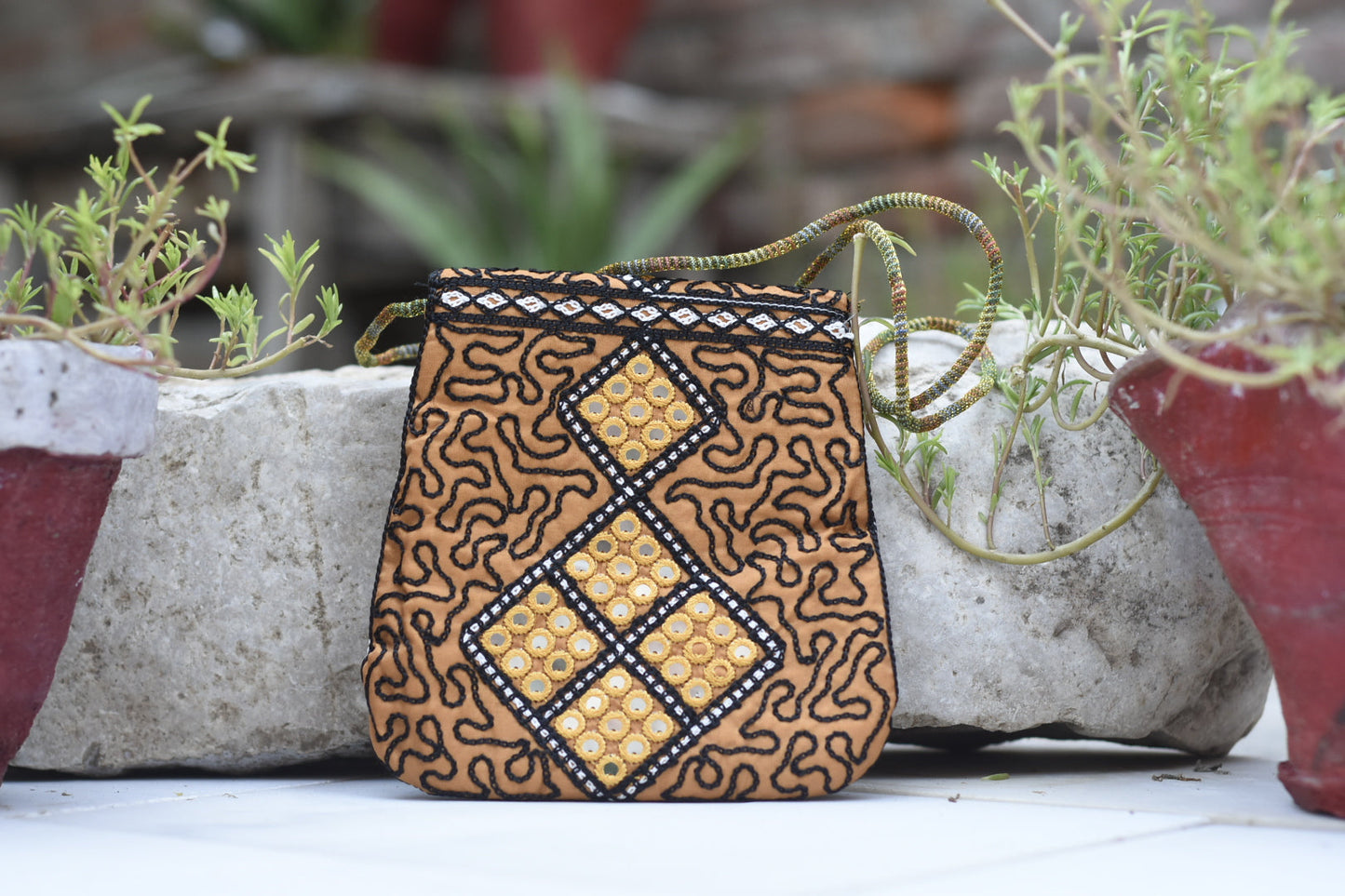 Handmade Kashmiri Glasswork over the shoulder purse Safalina