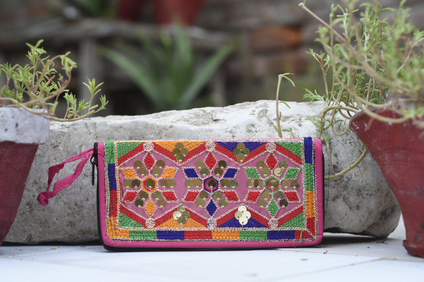 Handmade Kashmiri Aariwork and Glasswork Clutch Safalina