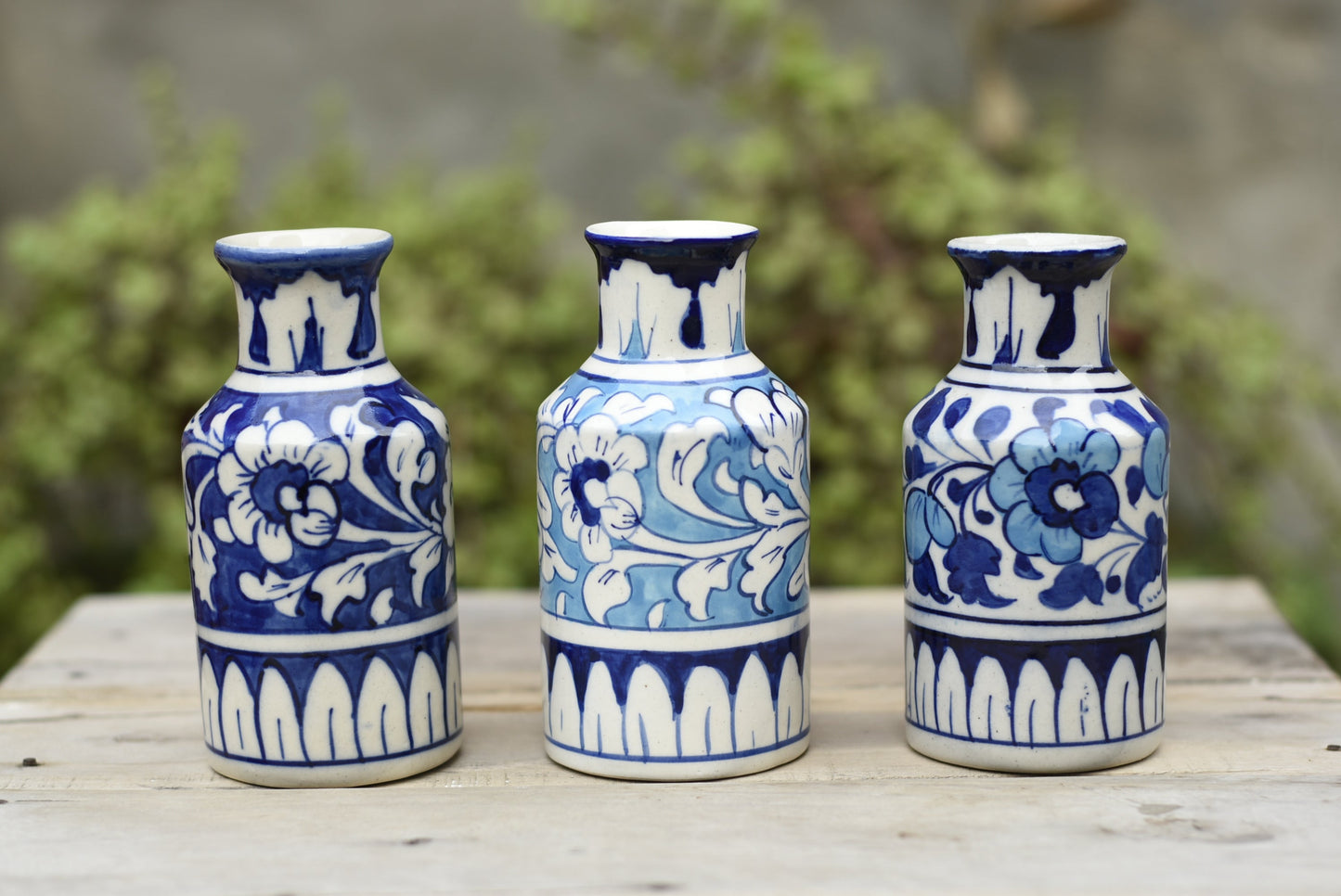 Set of Three 5.5 inches Bottle Vases(Blue)|Blue Pottery Safalina