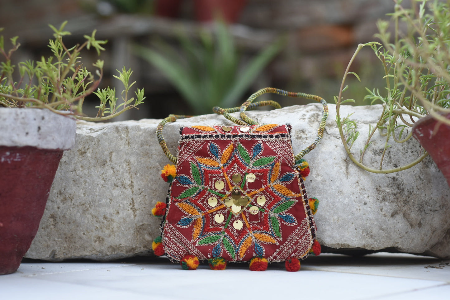 Handmade Kashmiri Glasswork and Aariwork over the shoulder purse| Small Safalina