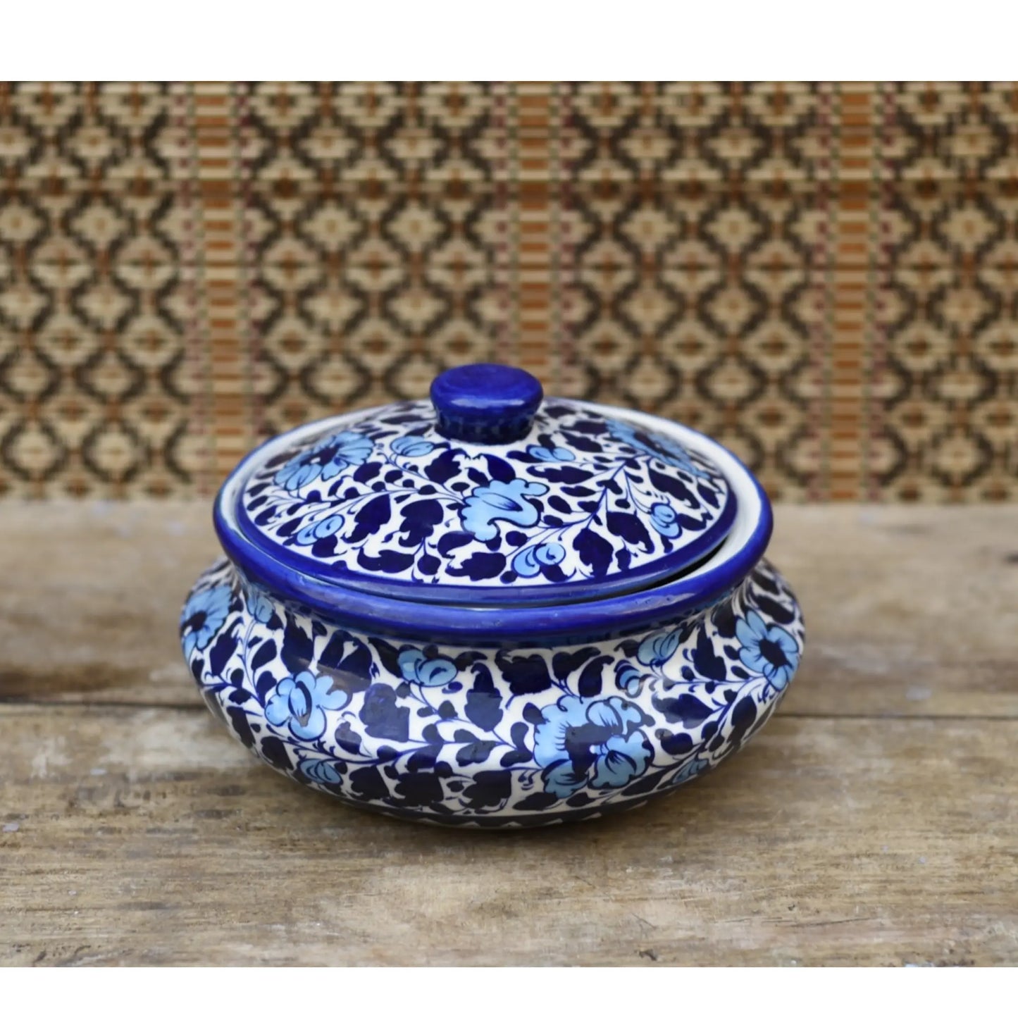 White Floral Handi/Traditional Pot|Blue Pottery Safalina