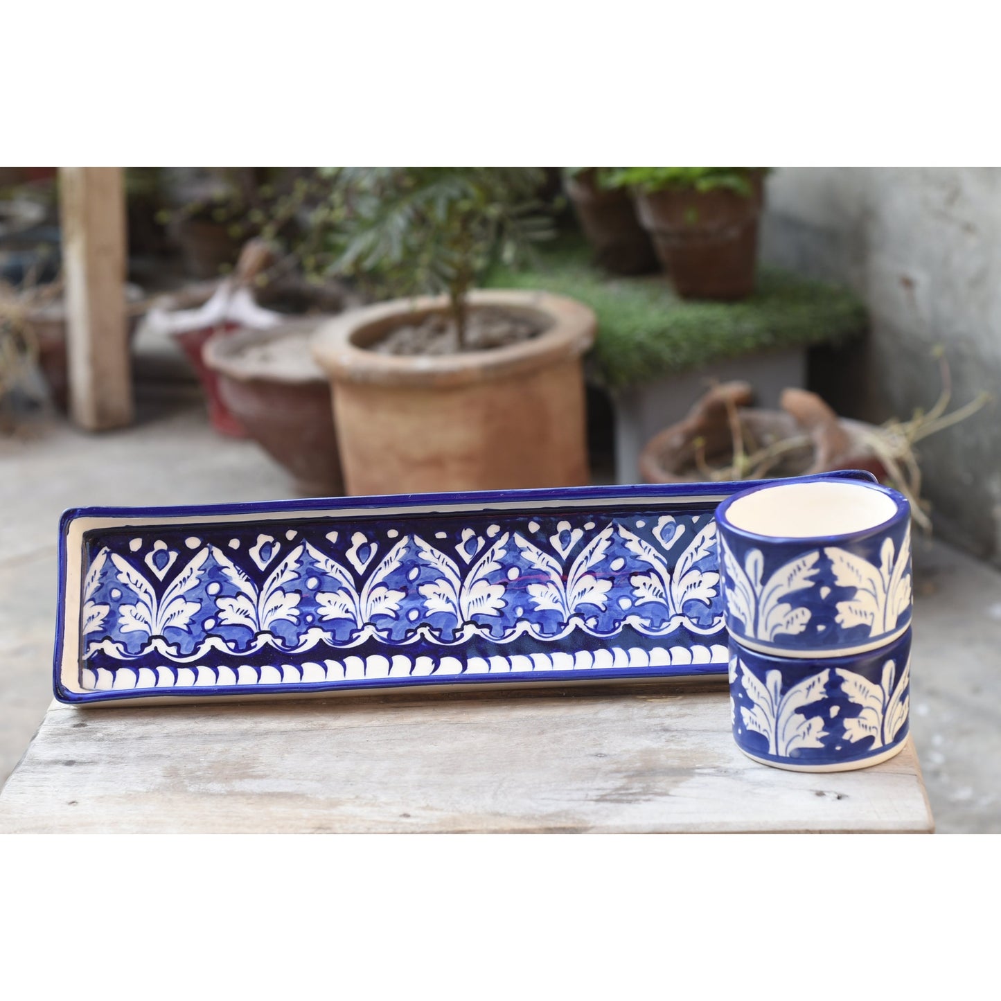 5 Piece Classic Blue BBQ Serving Set|Blue Pottery Safalina