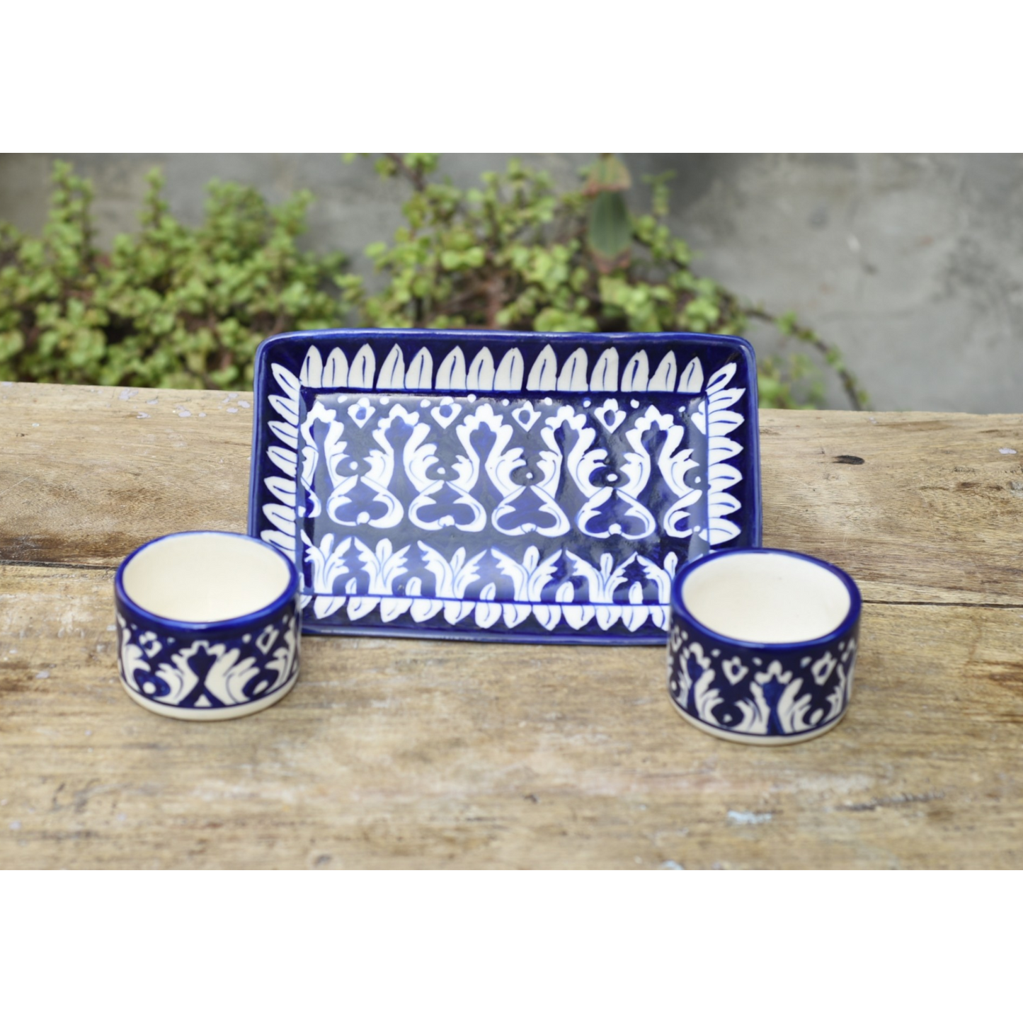 3 Piece Iconic Blue kebab Serving Set|Blue Pottery Safalina