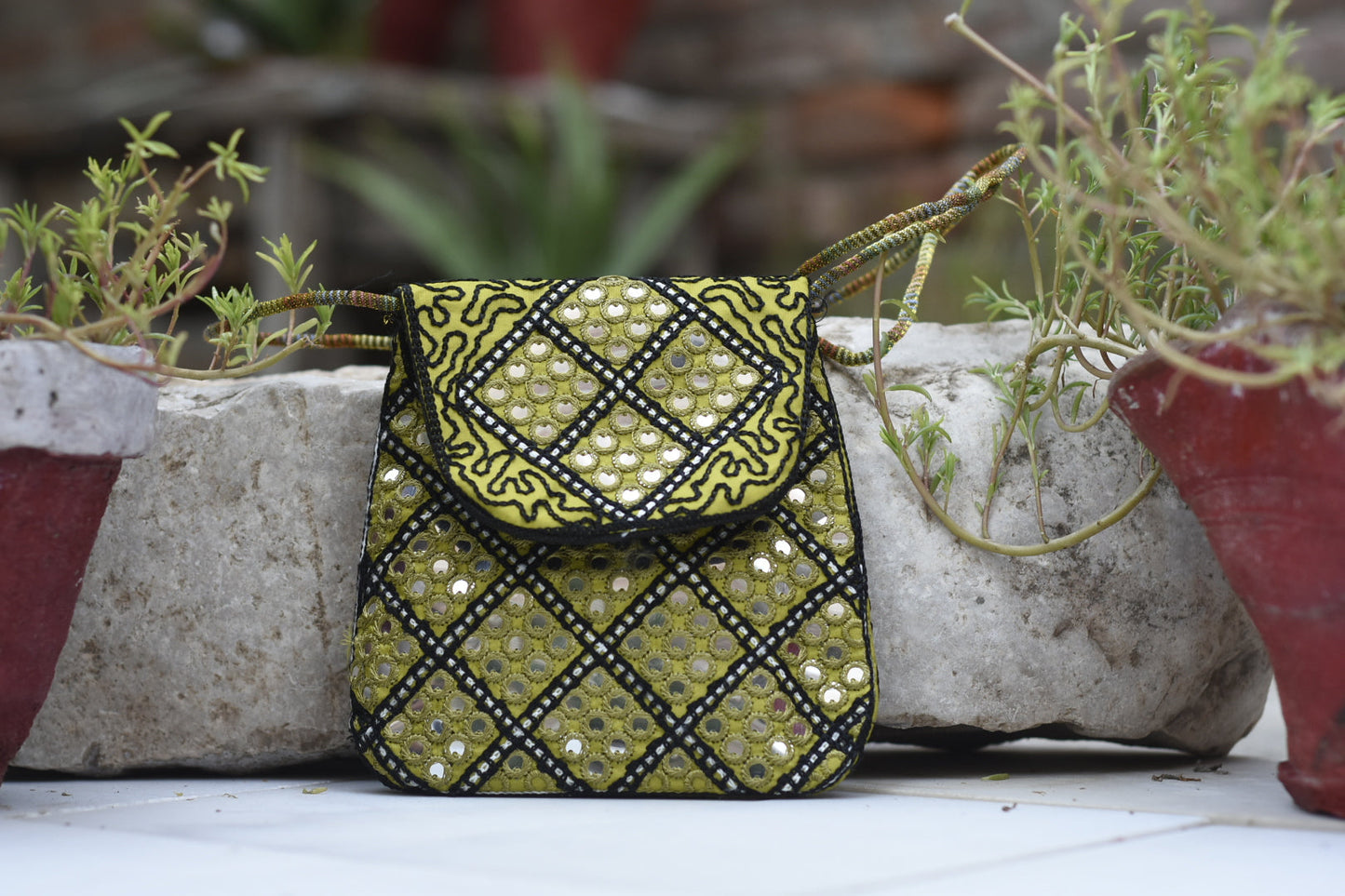 Handmade Kashmiri Glasswork over the shoulder purse Safalina