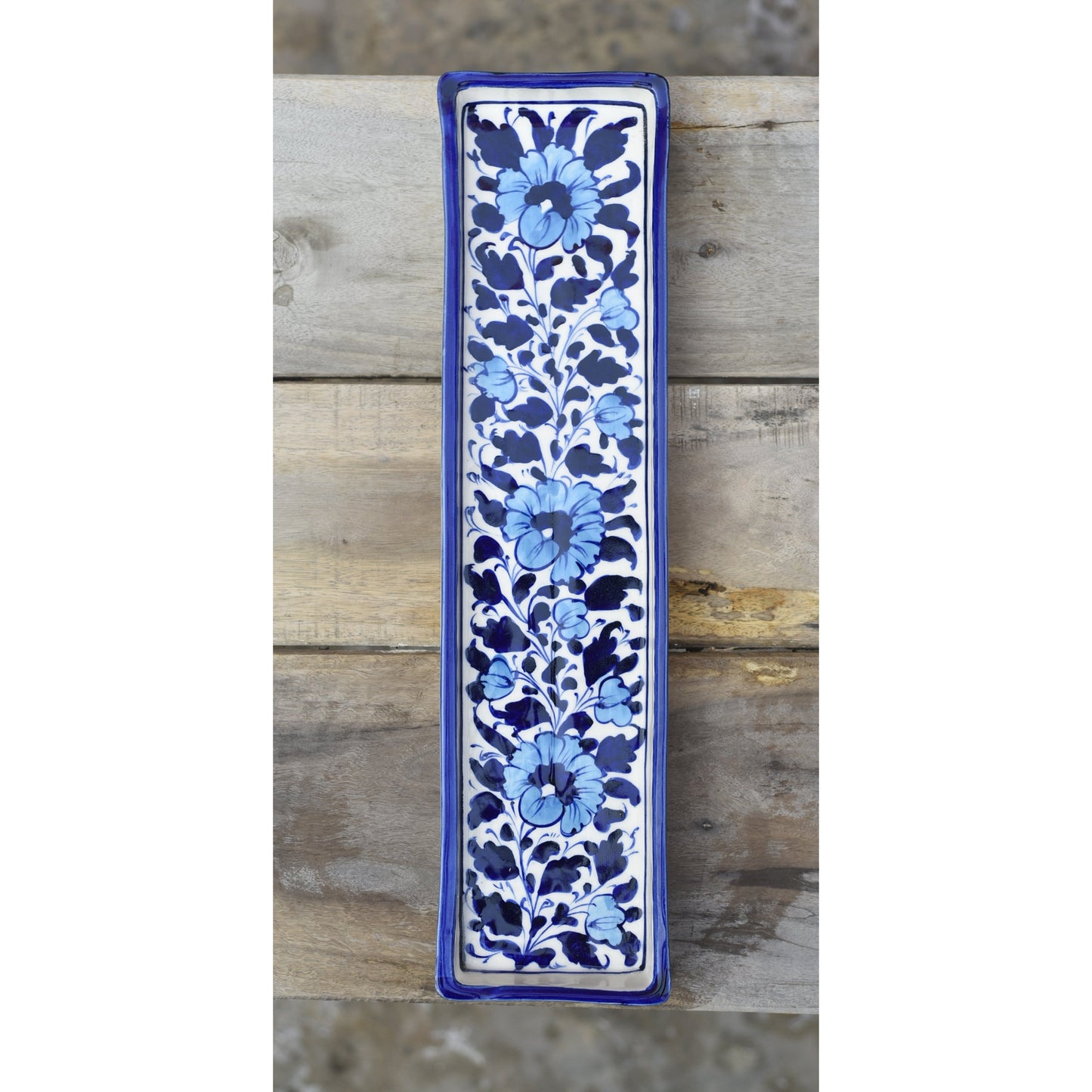 3 Piece Floral White kebab Serving Set(Long)|Blue Pottery Safalina