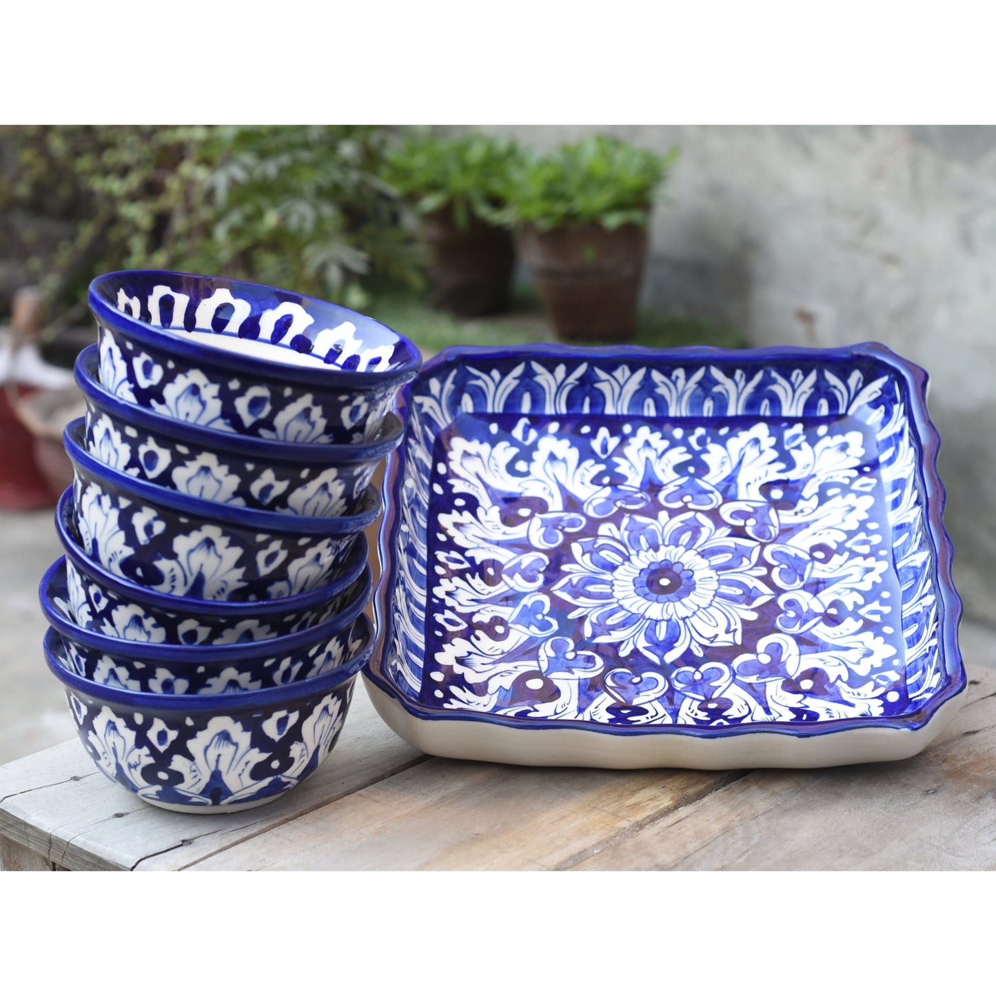 Iconic Blue 6 person Dessert Set(Square) Safalina