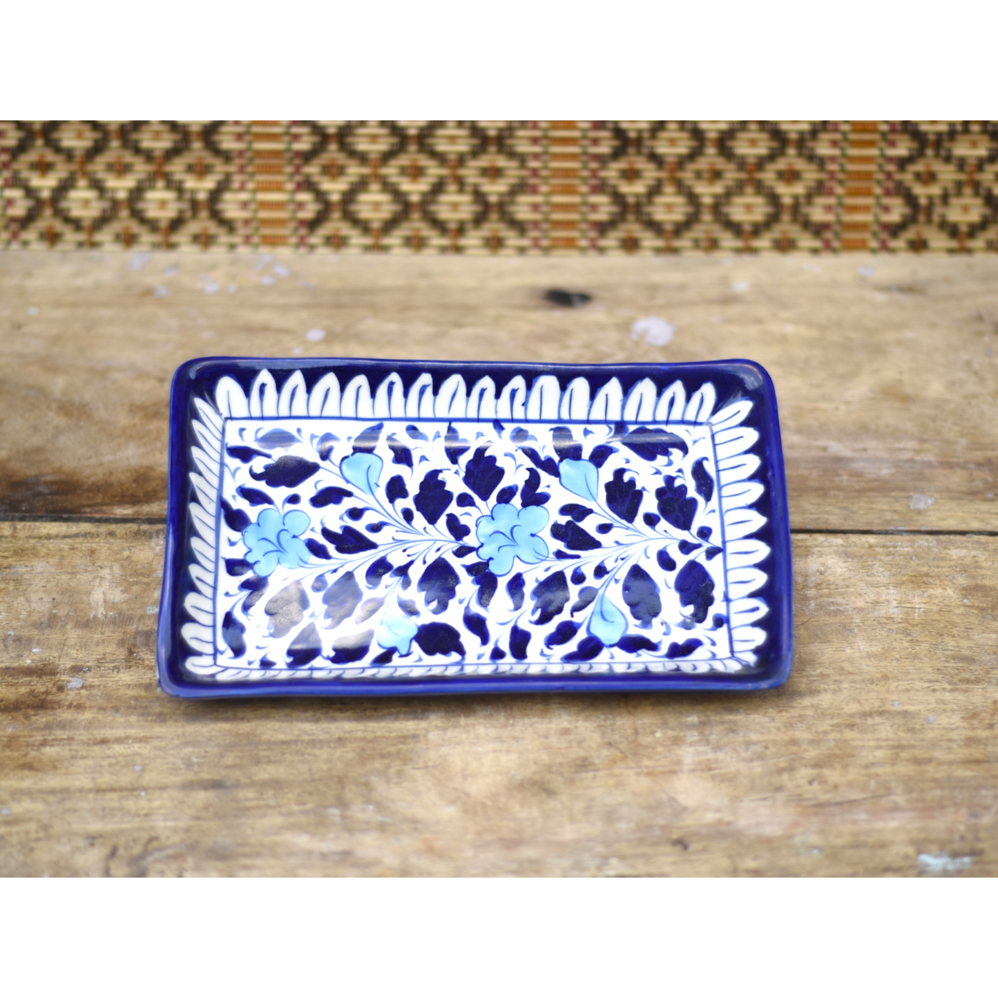 White Floral Kebab/Salad Serving Dish|Blue Pottery My Store