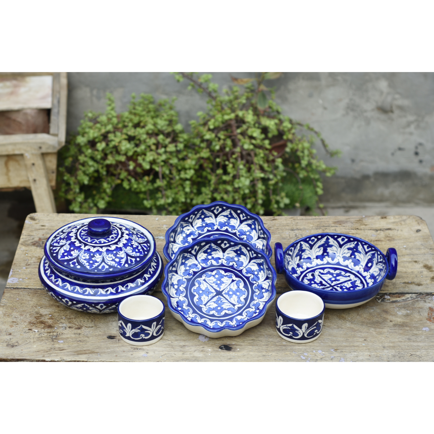 6 Piece Classic Blue Serving Set|Blue pottery Safalina