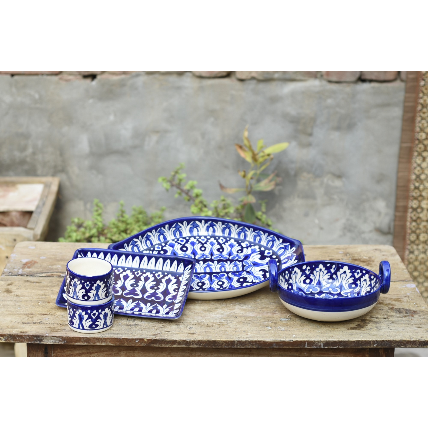 6 Piece Iconic Blue Serving Set|Blue pottery Safalina