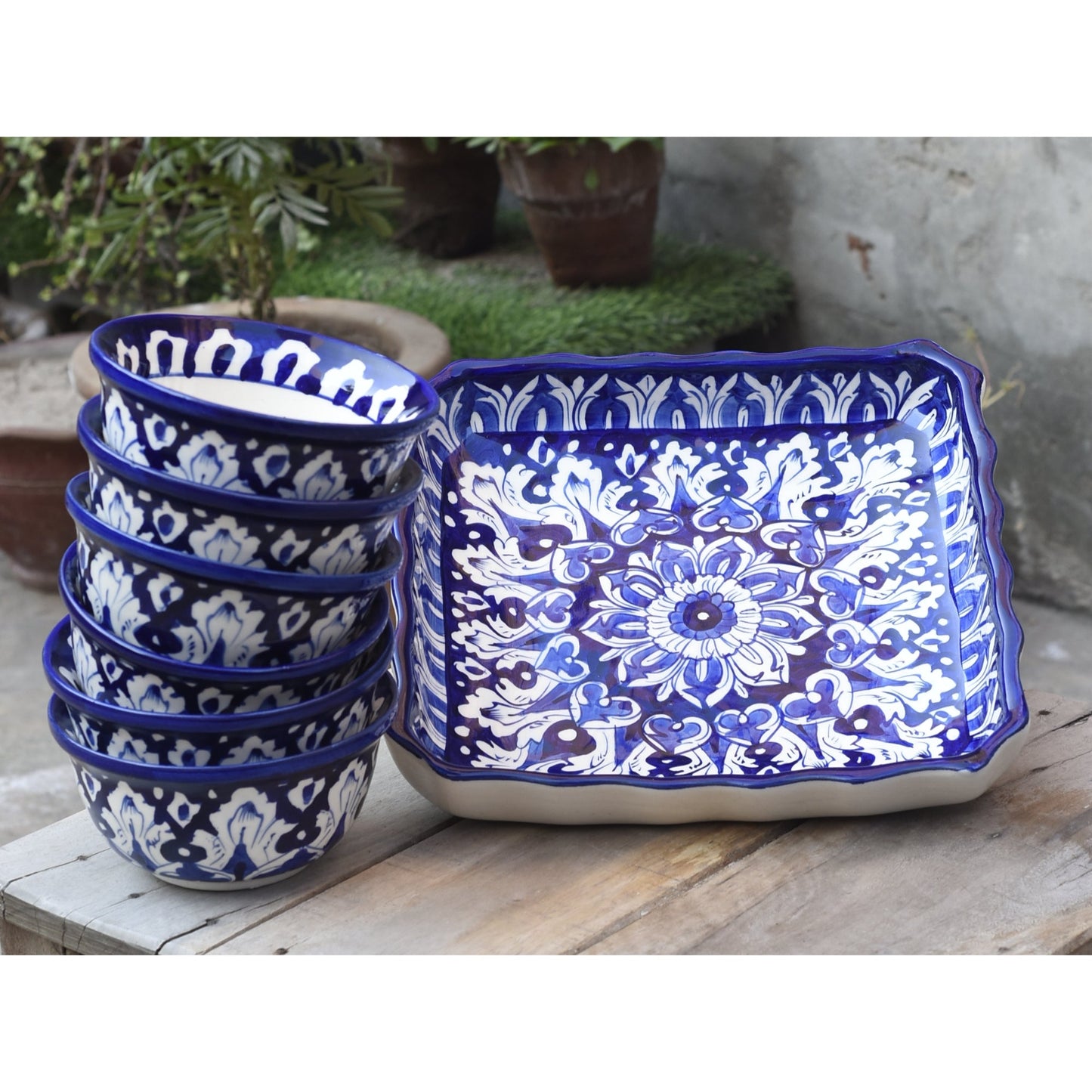 Iconic Blue 6 person Dessert Set(Square) Safalina