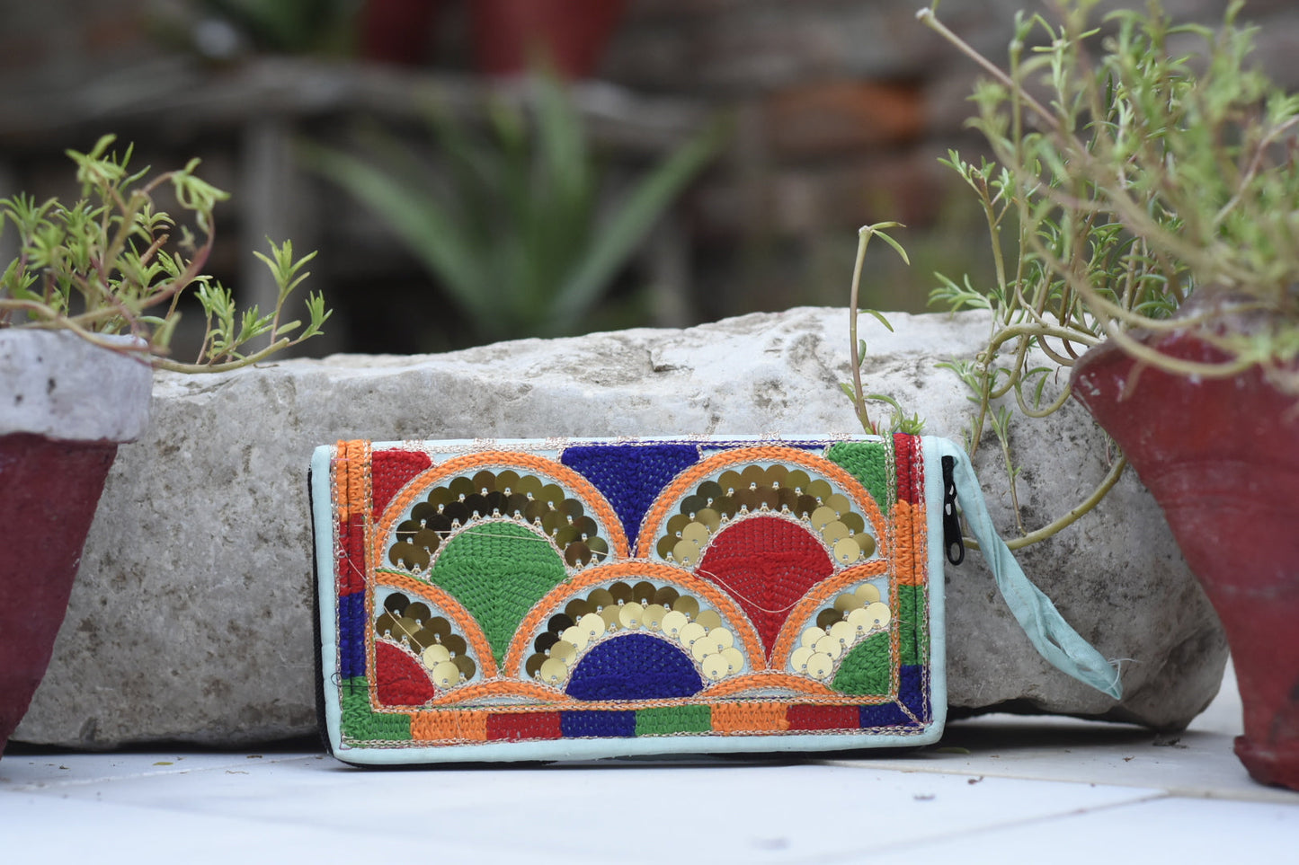 Handmade Kashmiri Aariwork and Glasswork Clutch Safalina