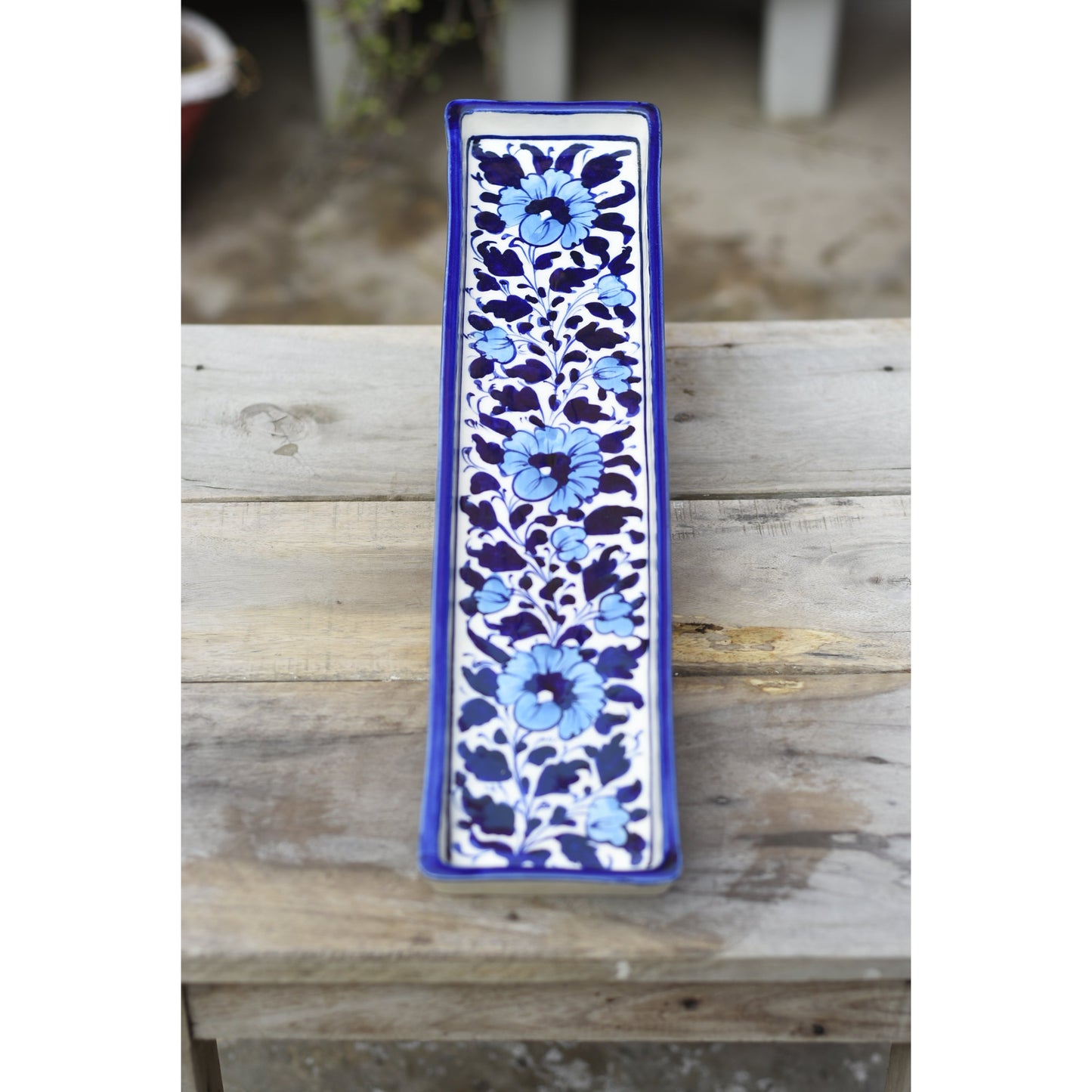 3 Piece Floral White kebab Serving Set(Long)|Blue Pottery Safalina
