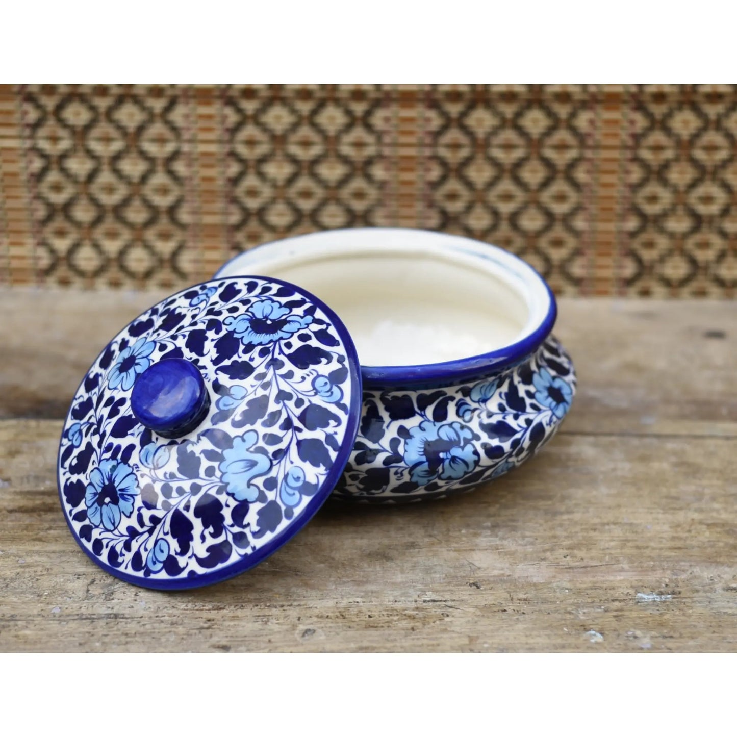 White Floral Handi/Traditional Pot|Blue Pottery Safalina