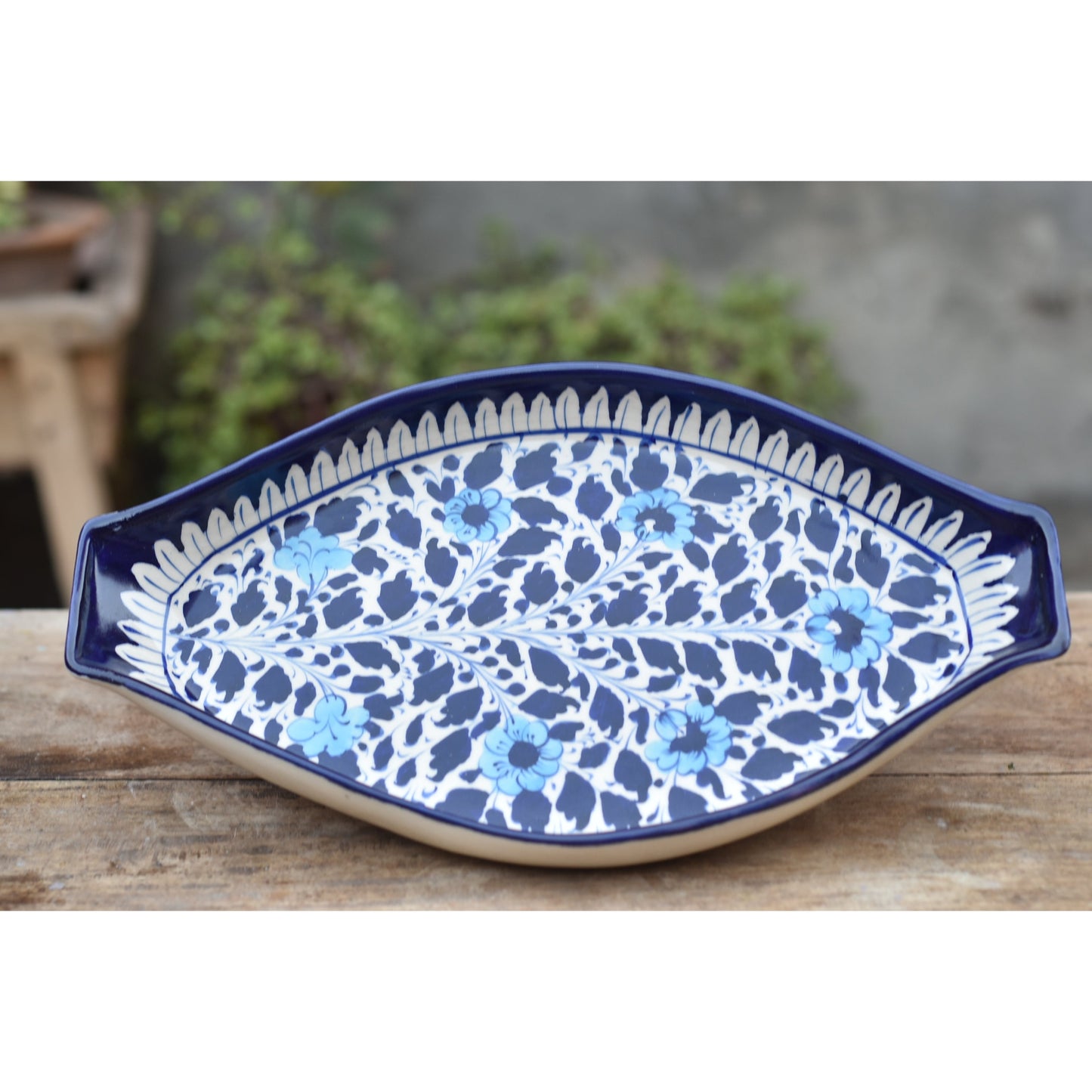 3 Piece White Floral Rice Serving Set|Blue pottery Safalina