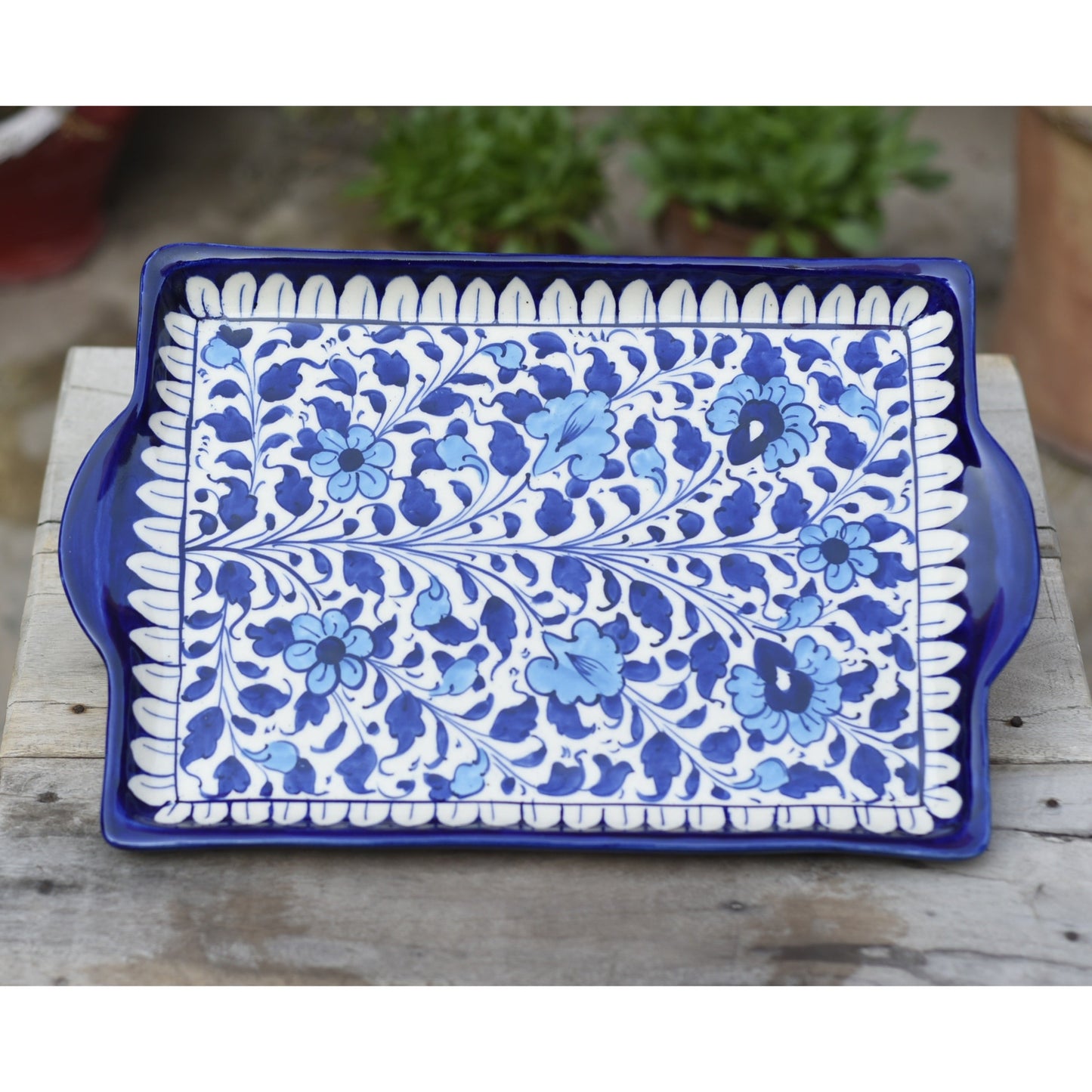 5 Piece Floral White BBQ Serving Set|Blue Pottery Safalina