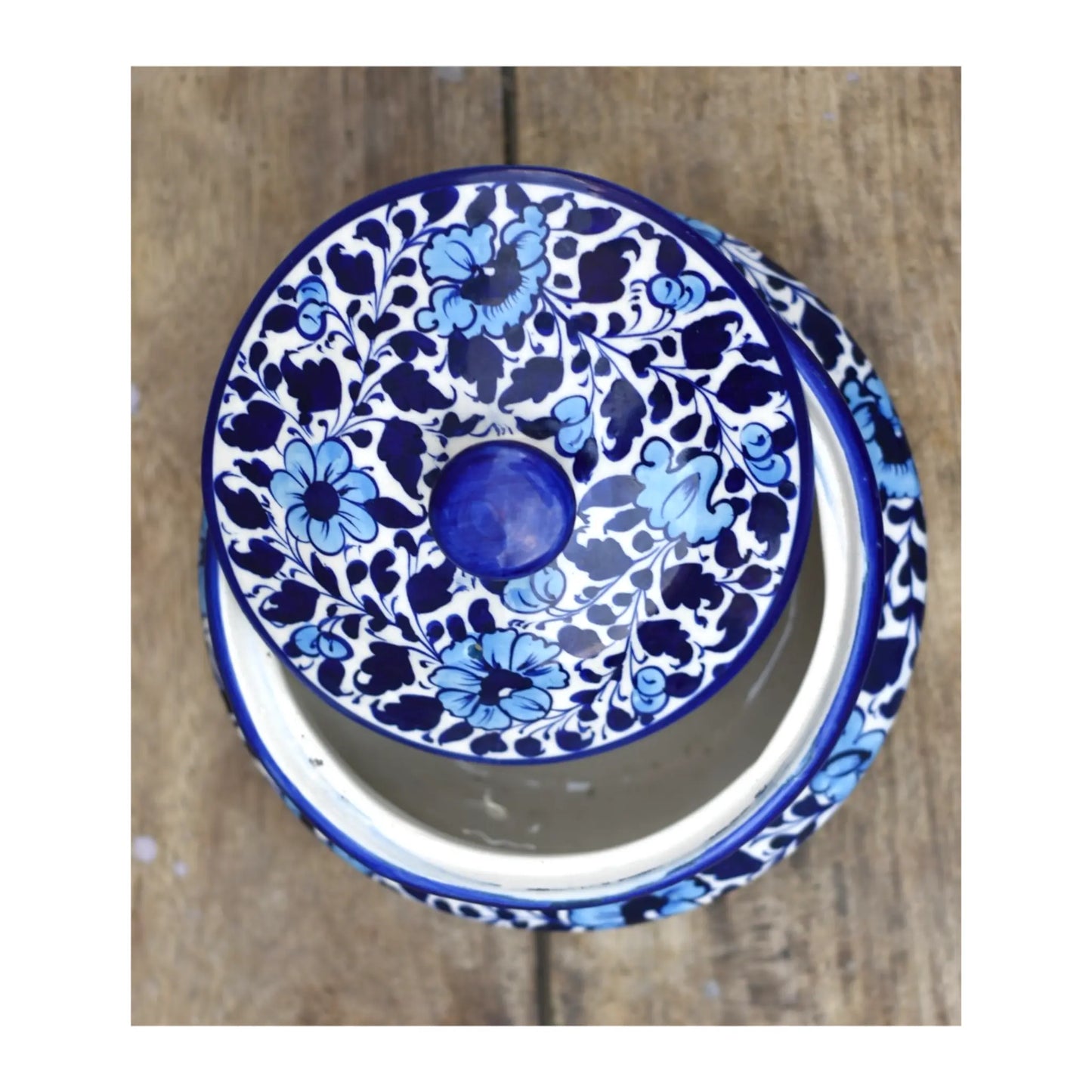 White Floral Handi/Traditional Pot|Blue Pottery Safalina