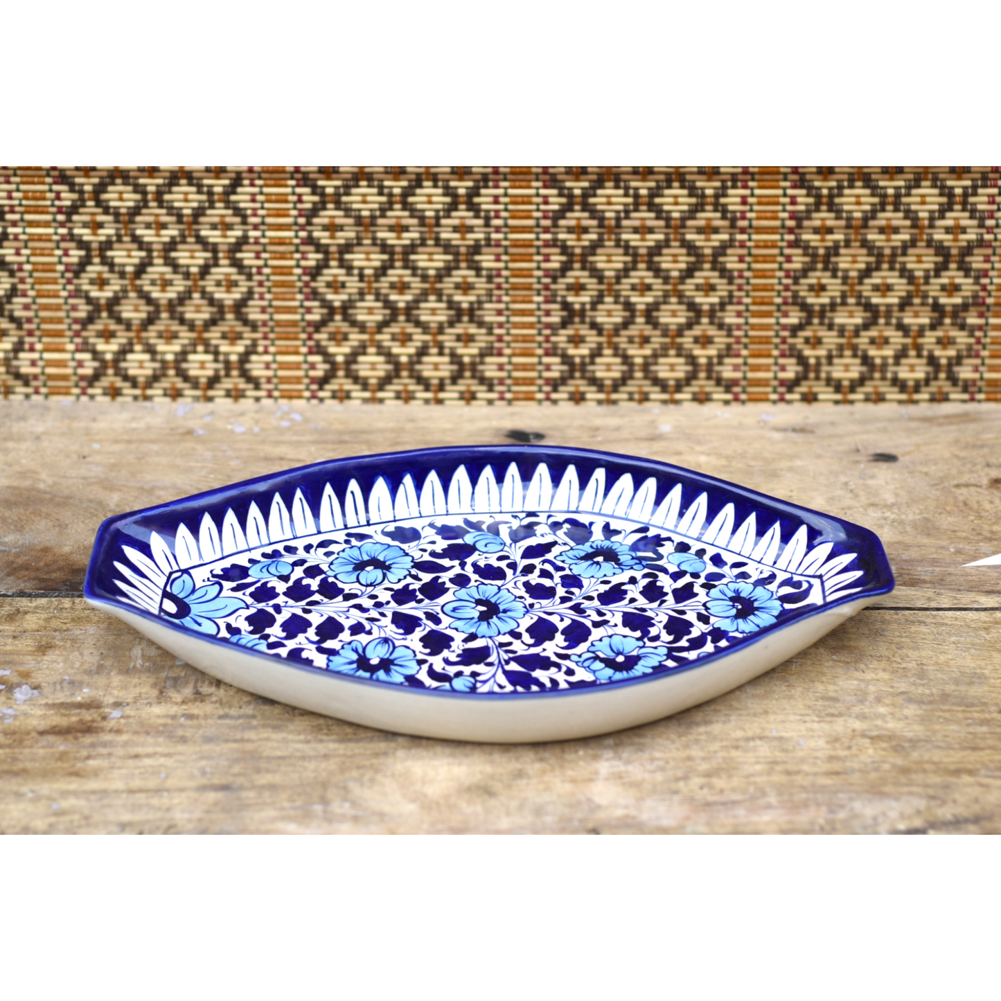 White Floral Rice Dish|Blue pottery Safalina
