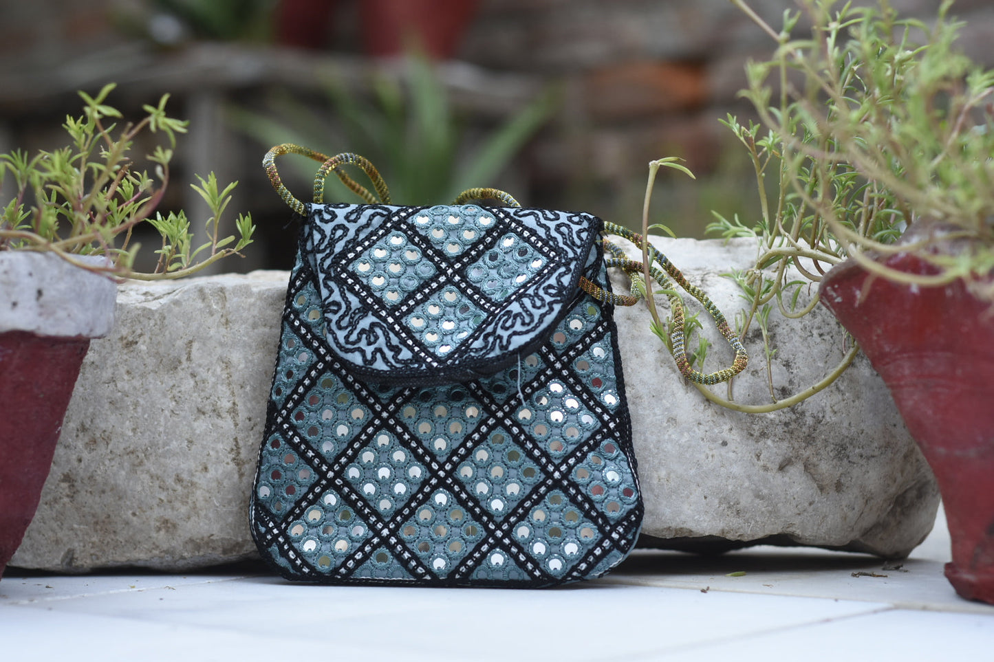 Handmade Kashmiri Glasswork over the shoulder purse Safalina