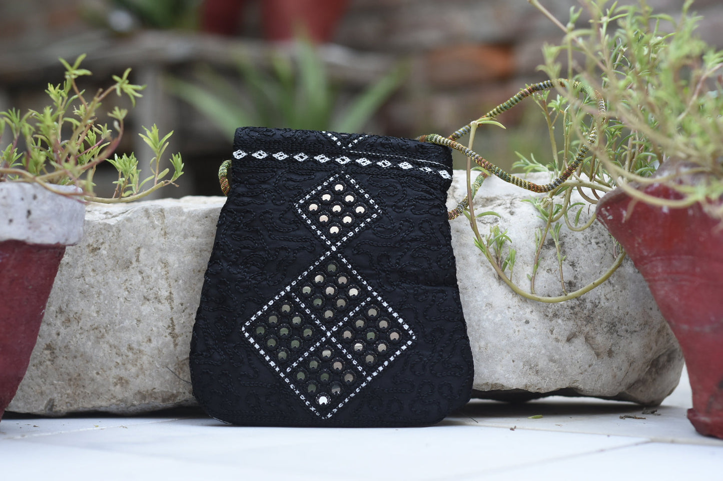 Handmade Kashmiri Glasswork over the shoulder purse Safalina