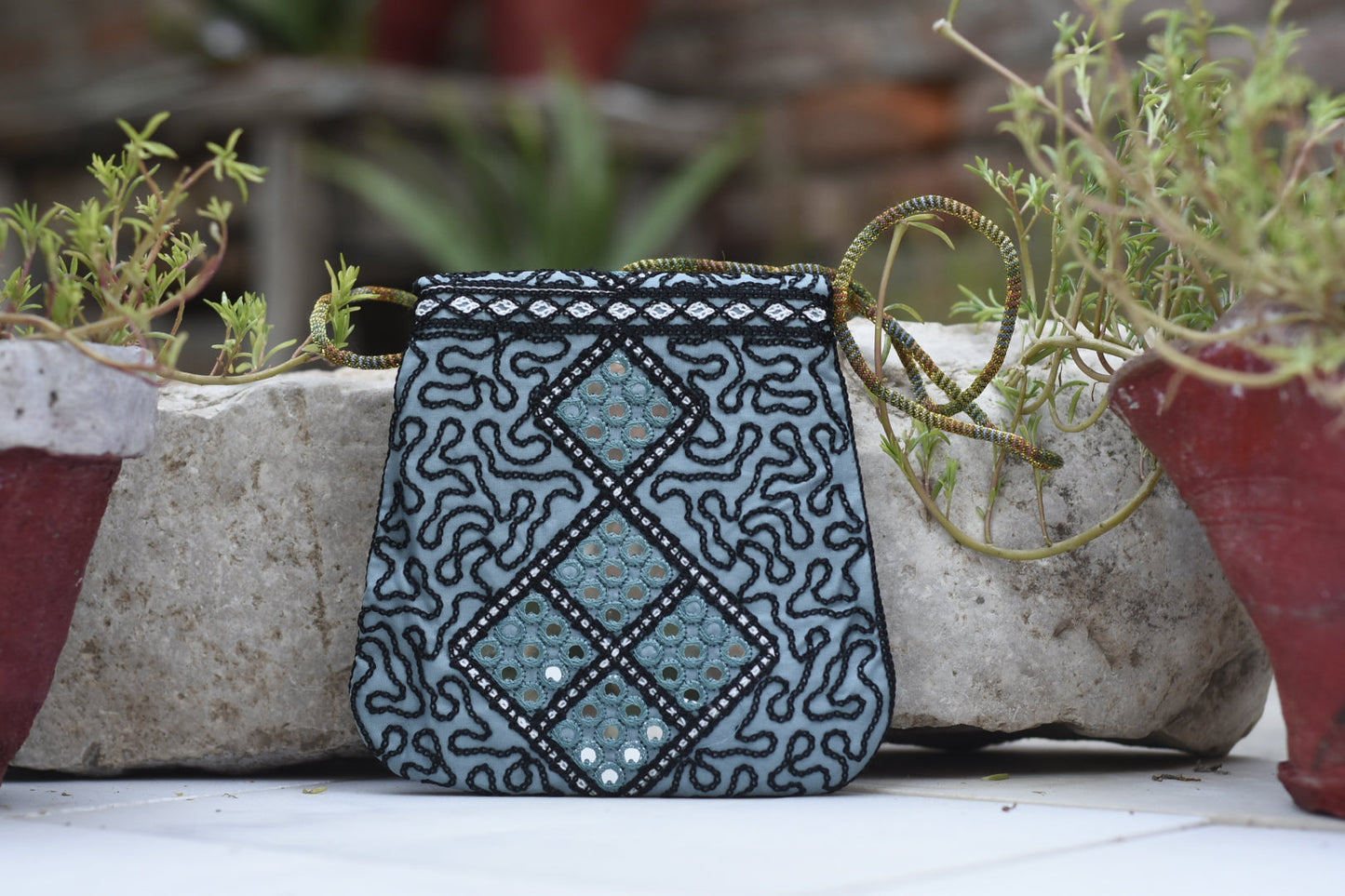 Handmade Kashmiri Glasswork over the shoulder purse Safalina