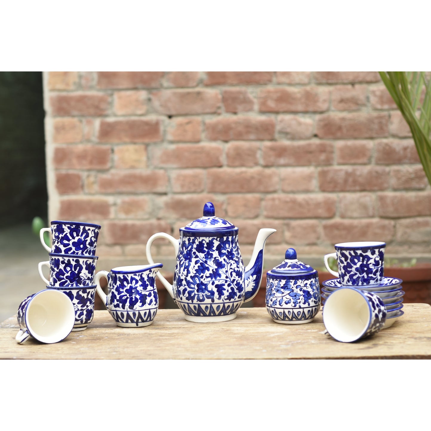 Serene Blue Tea Set with Plates for 6 Persons Safalina