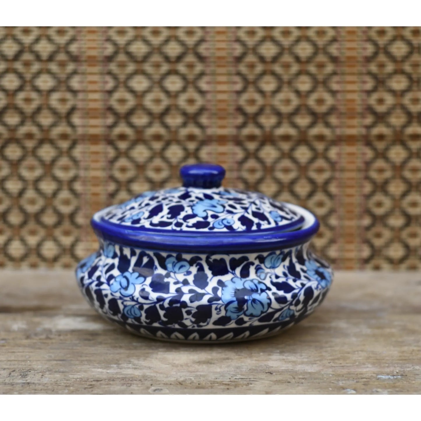 White Floral Handi/Traditional Pot|Blue Pottery Safalina