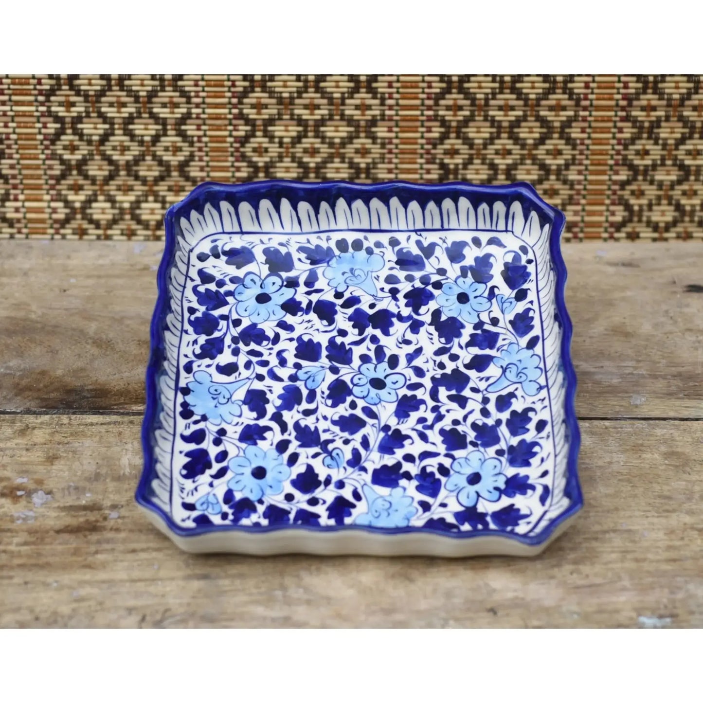 7 Piece White Floral Dessert Serving Set|Blue Pottery Safalina