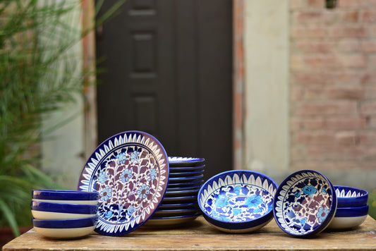 Dinnerware Set For 6 Person | Floral White| Multani  Blue Pottery|19 pieces
