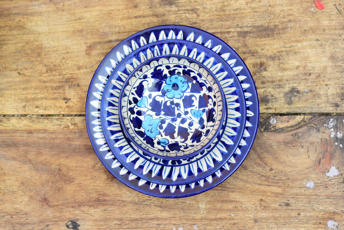 Dinner Set For 6 Person | Floral White| Multani  Blue Pottery|25 pieces