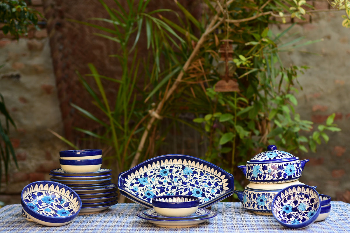 Dinner Set For 6 Person | Floral White| Multani  Blue Pottery|25 pieces