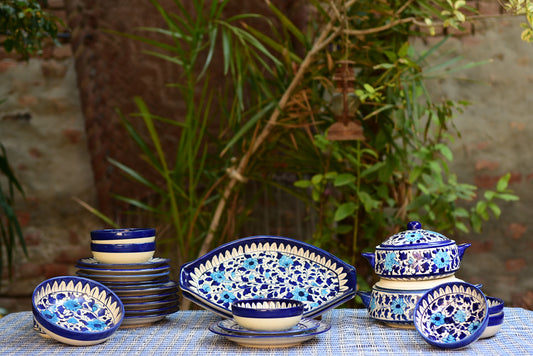 Dinner Set For 6 Person | Floral White| Multani  Blue Pottery|25 pieces