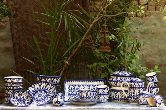 45 Piece Iconic Blue Dinner Set for 6 Persons| Multani Blue pottery