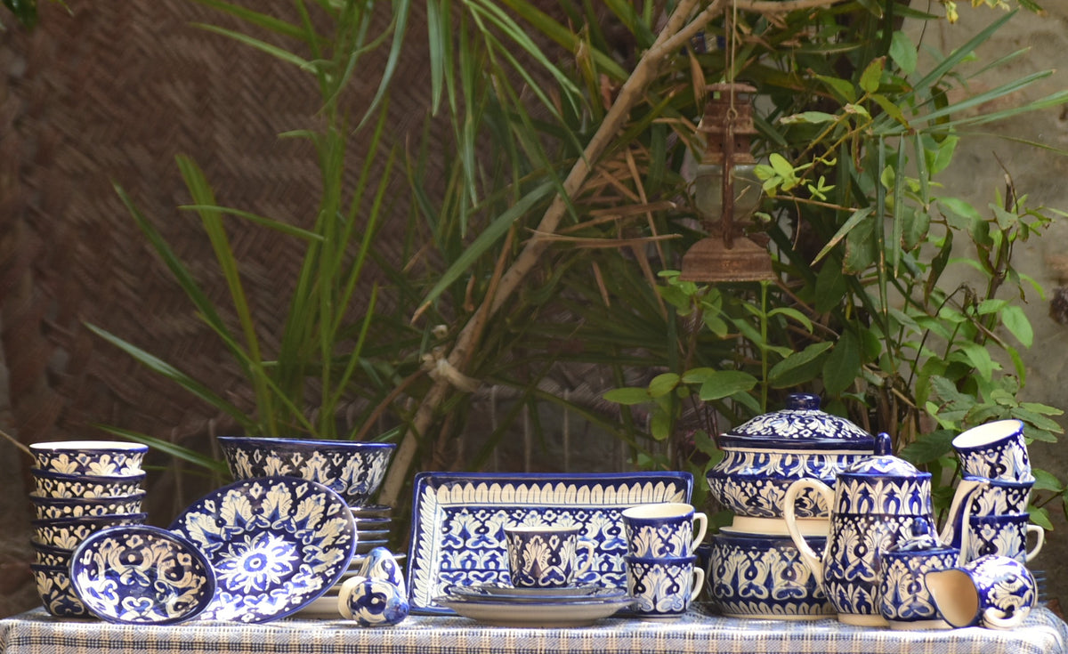 45 Piece Iconic Blue Dinner Set for 6 Persons| Multani Blue pottery