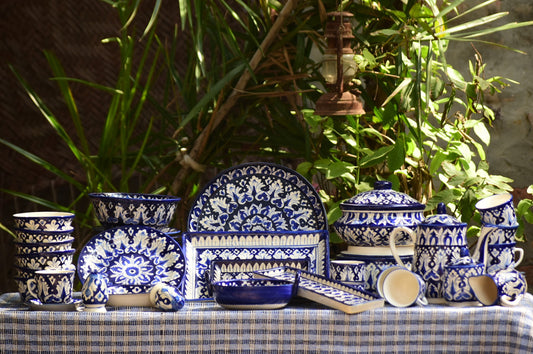 62 Piece Iconic Blue Dinner Set for 8 Persons| Multani Blue pottery