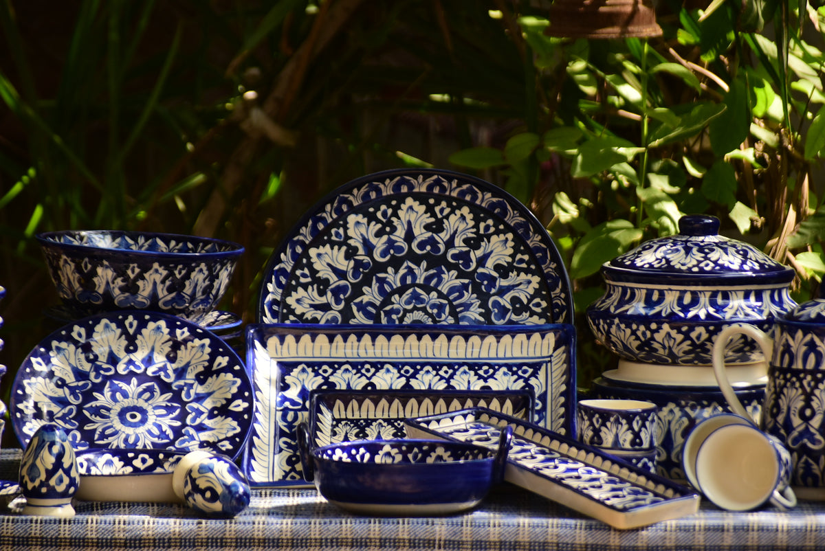 62 Piece Iconic Blue Dinner Set for 8 Persons| Multani Blue pottery