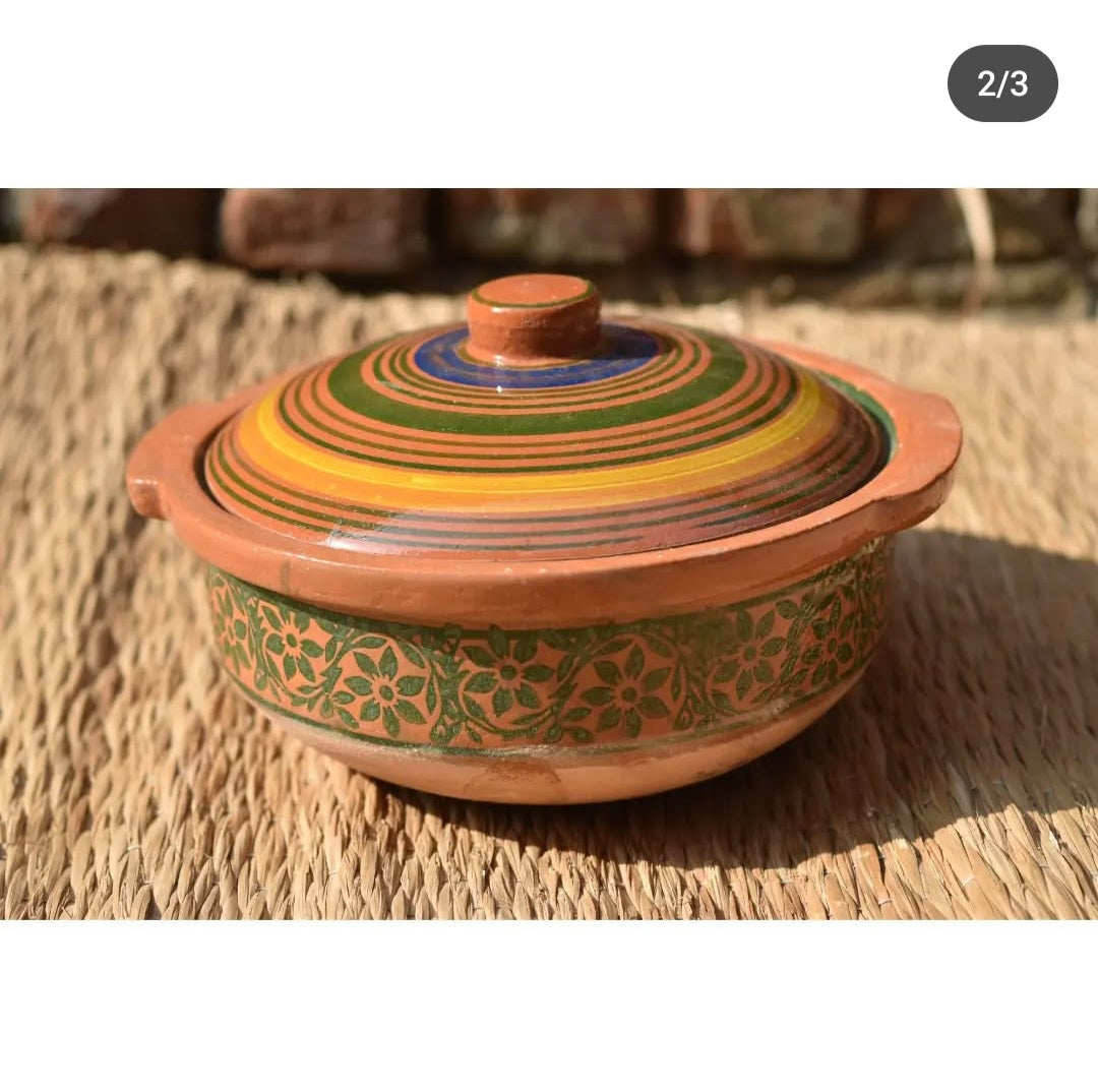 Terracotta Handpainted Glazed Karahi with Lid Safalina
