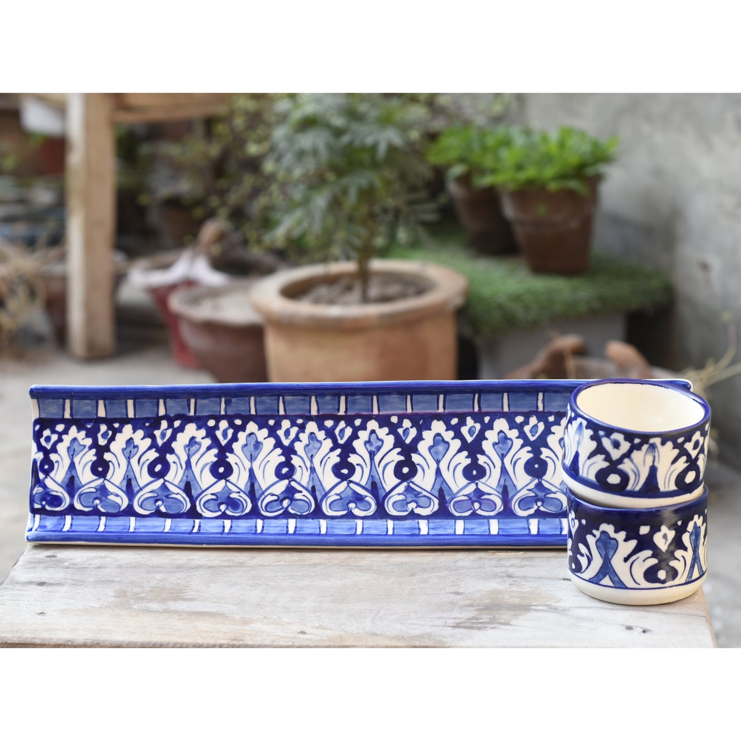 3 Piece Iconic Blue kebab Serving Set(Long)|Blue Pottery