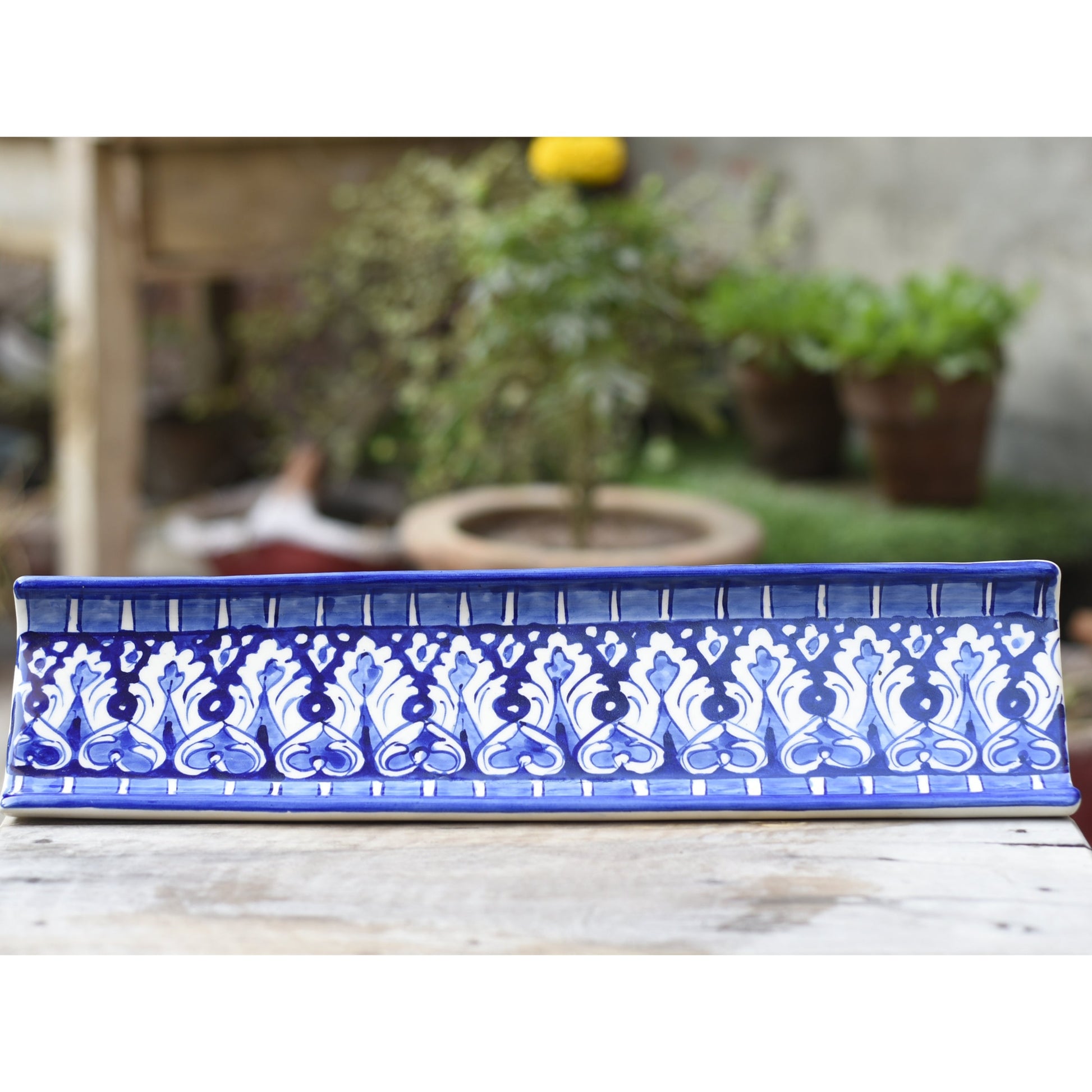 Iconic Blue kebab Dish(Long)|Blue Pottery Safalina