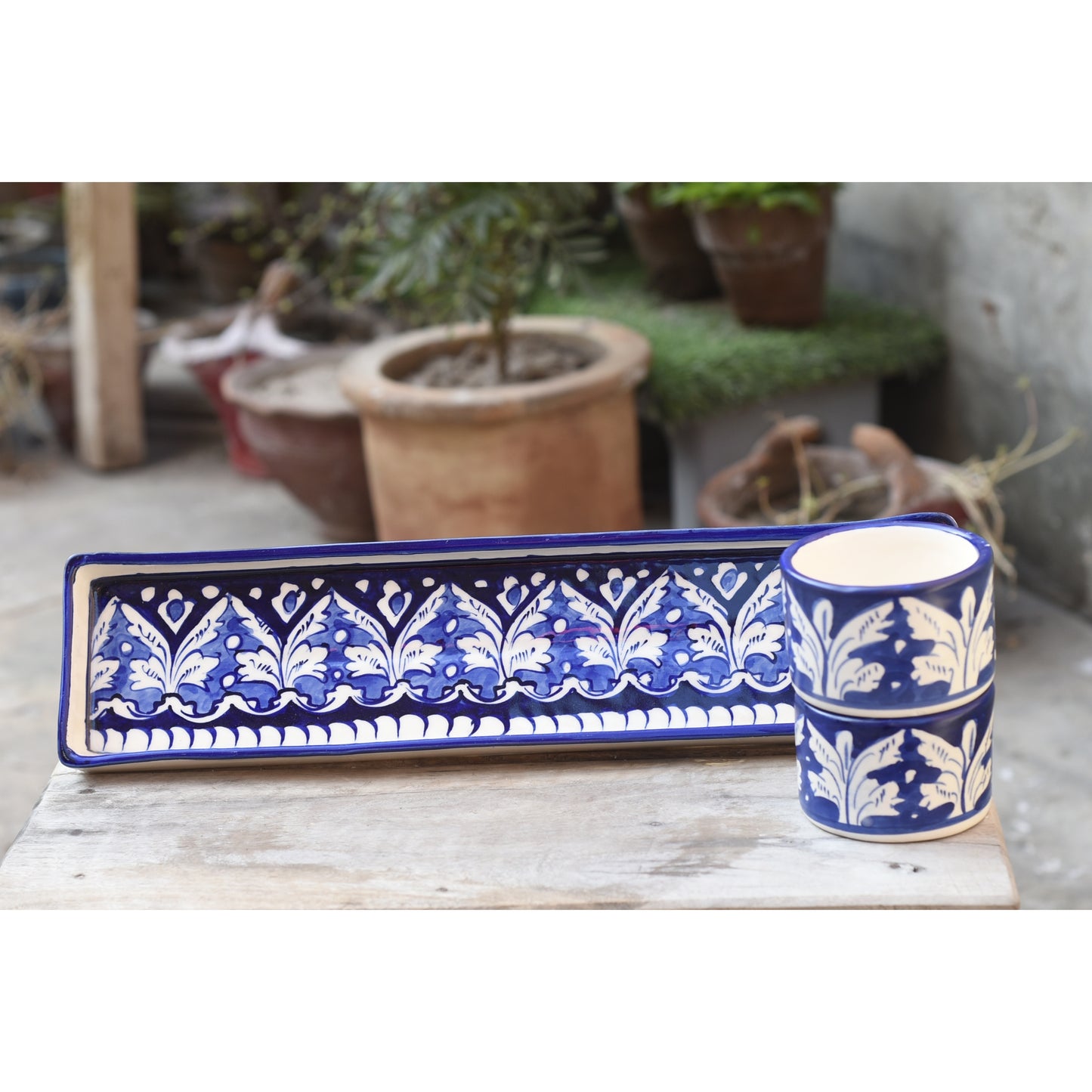 3 Piece Classic Blue kebab Serving Set(Long)|Blue Pottery