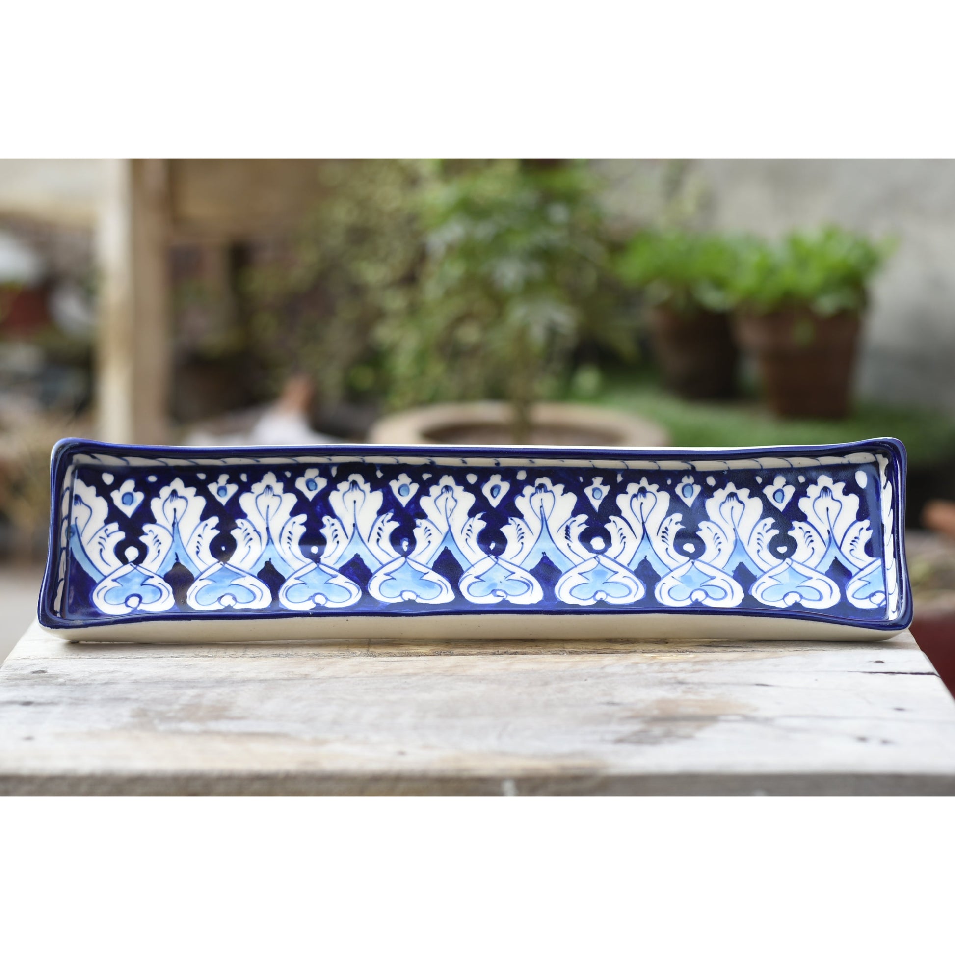 Iconic Blue kebab Dish(Long)|Blue Pottery Safalina