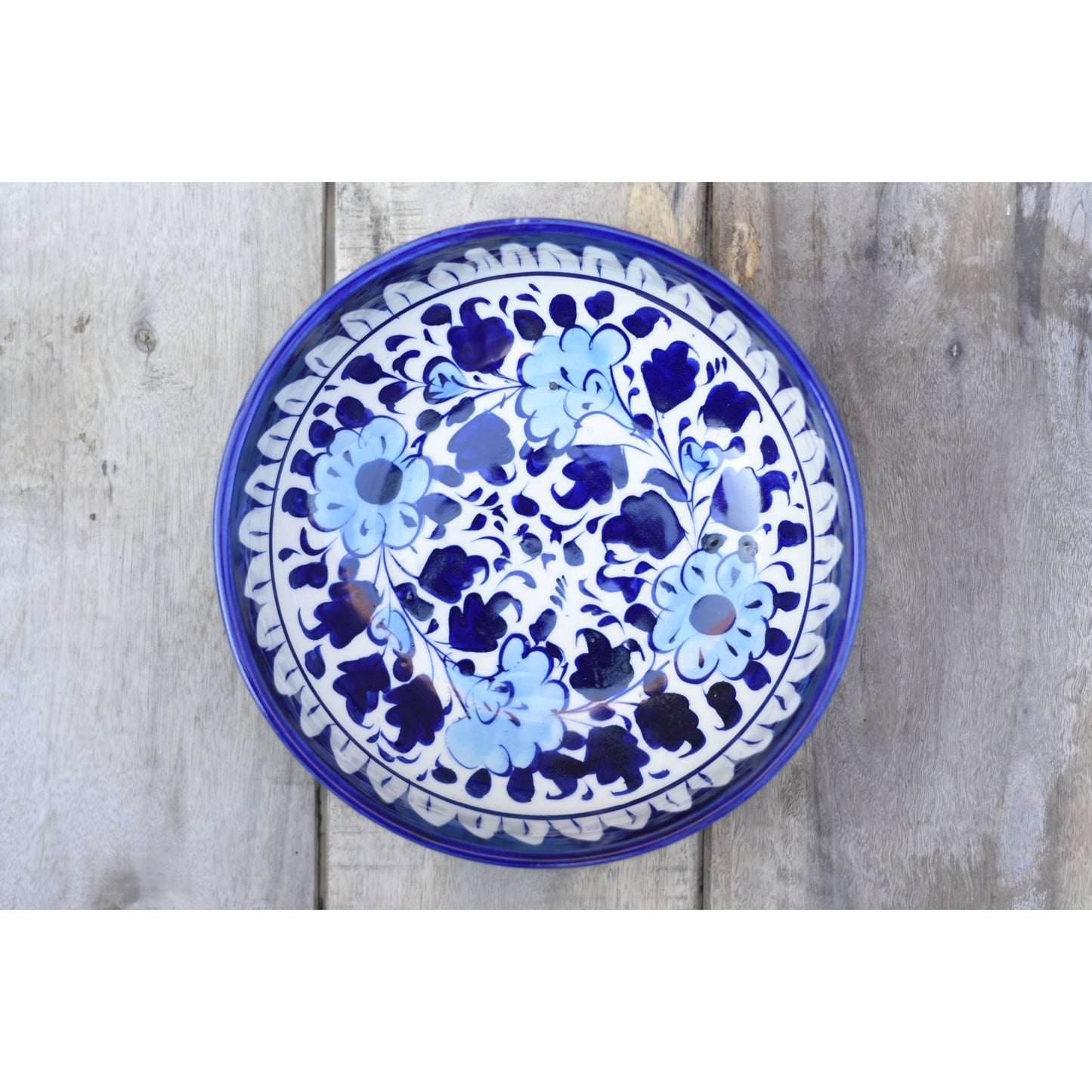 Floral White Dessert Serving Set(Bowl+plate)|Blue Pottery