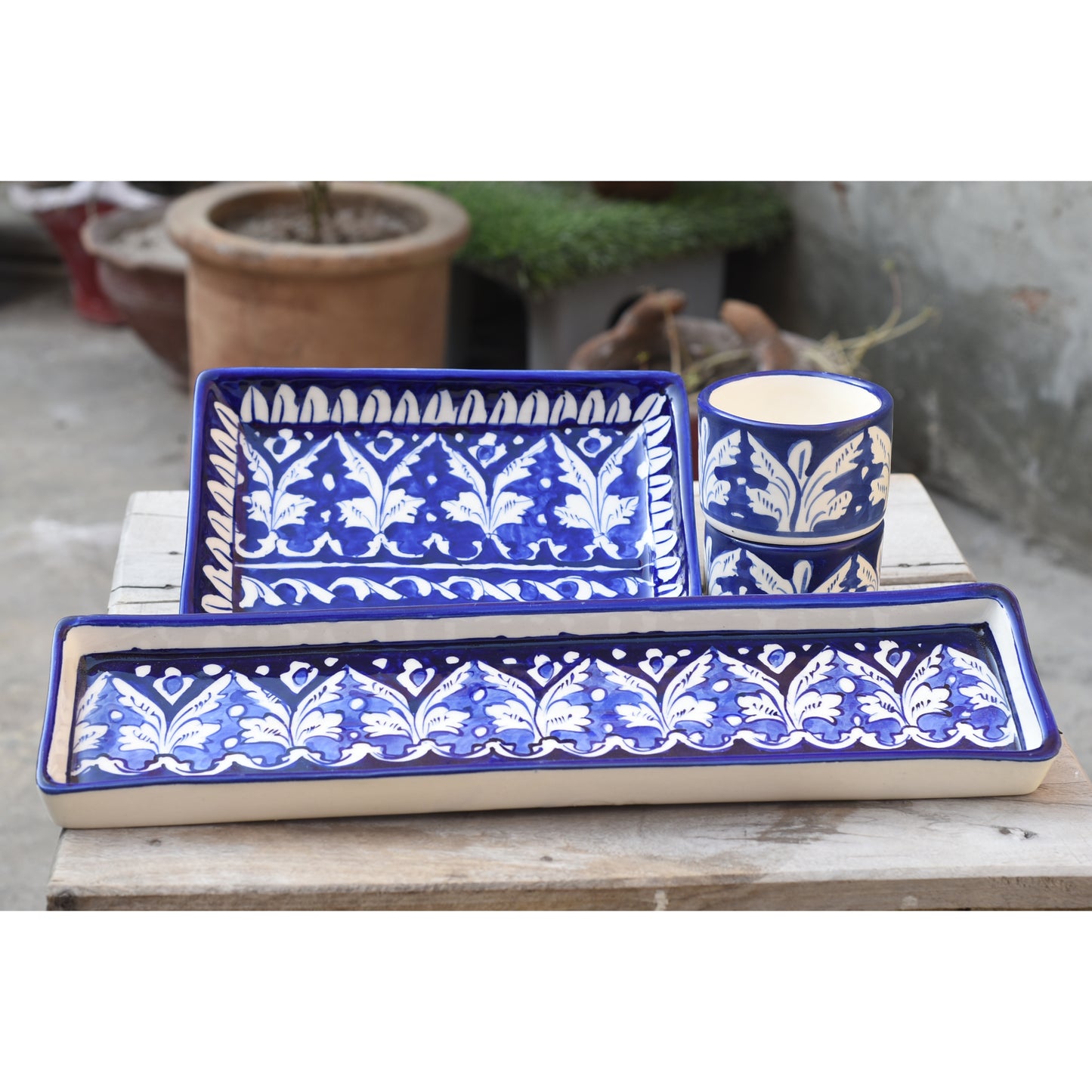 4 Piece Classic Blue kebab Serving Set|Blue Pottery