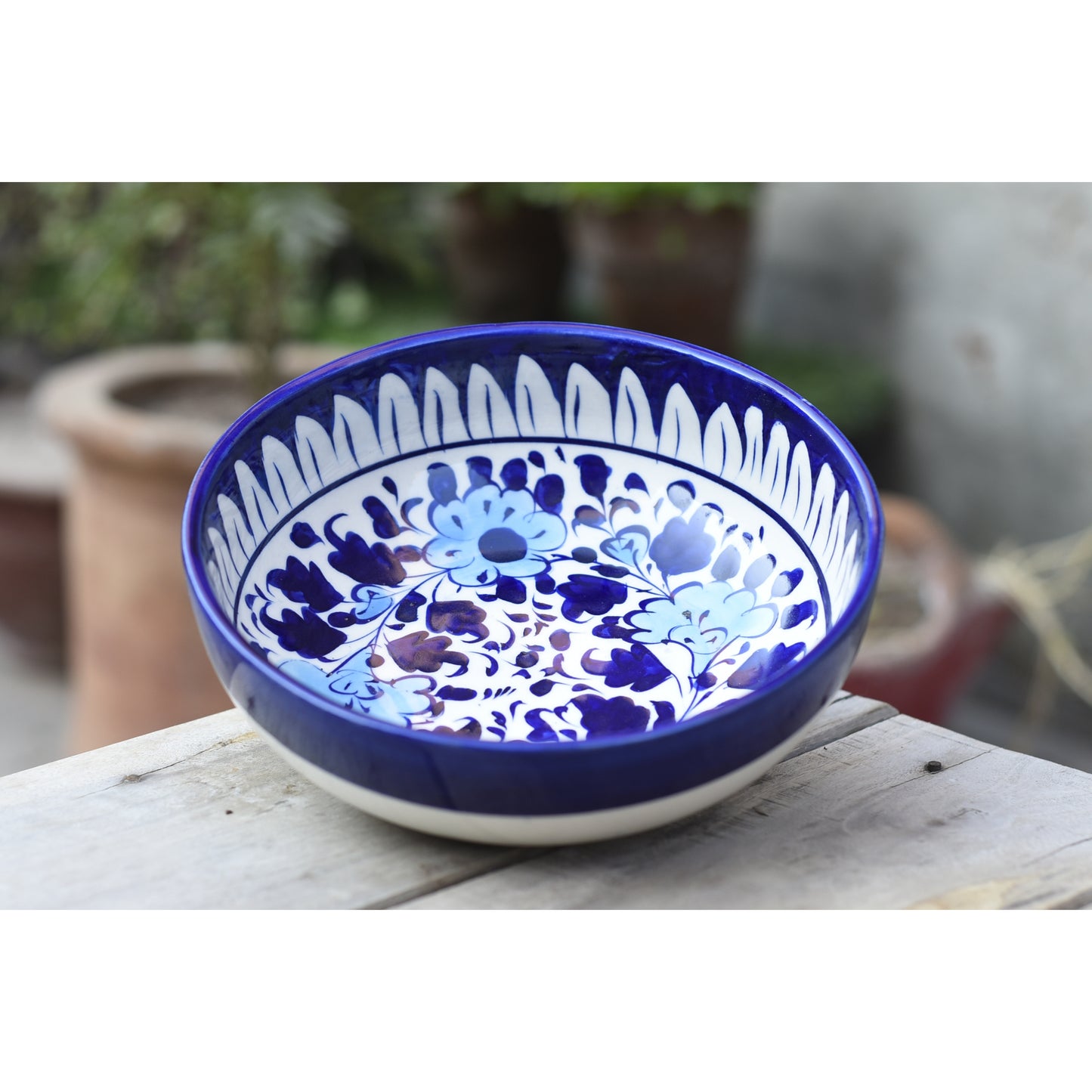 Floral White Dessert Serving Set(Bowl+plate)|Blue Pottery