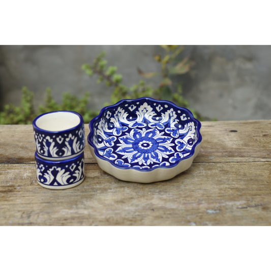 3 Piece Iconic Blue Serving Set|Blue Pottery