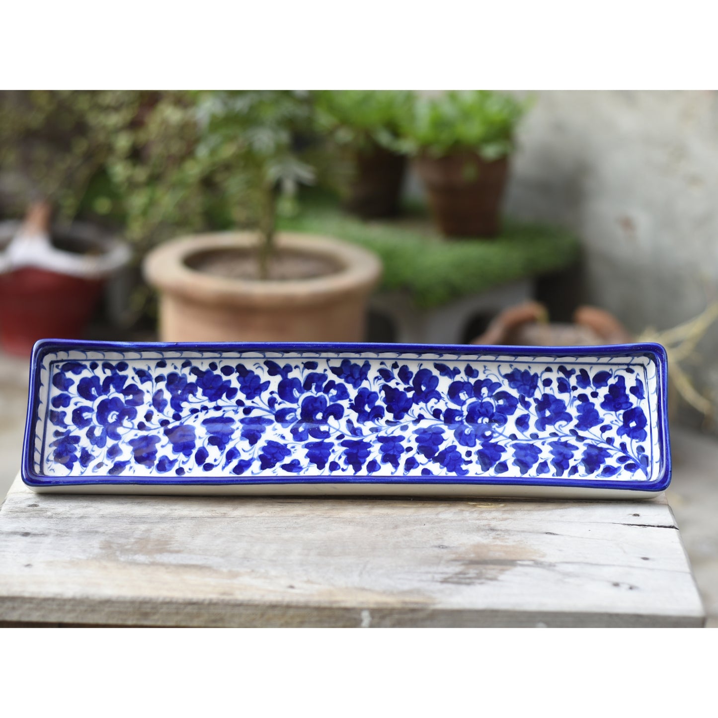 Serene Blue kebab Dish(Long)|Blue Pottery