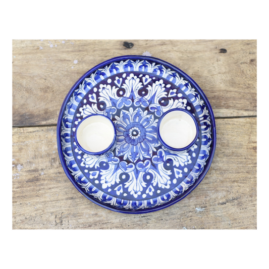 3 Piece Iconic Blue Pizza Serving Set|Blue Pottery