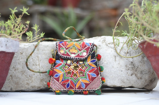 Handmade Kashmiri Glasswork and Aariwork over the shoulder purse| Small