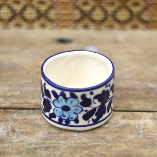 White Floral Chuttni/Dip/Sauce Bowl|Blue Pottery